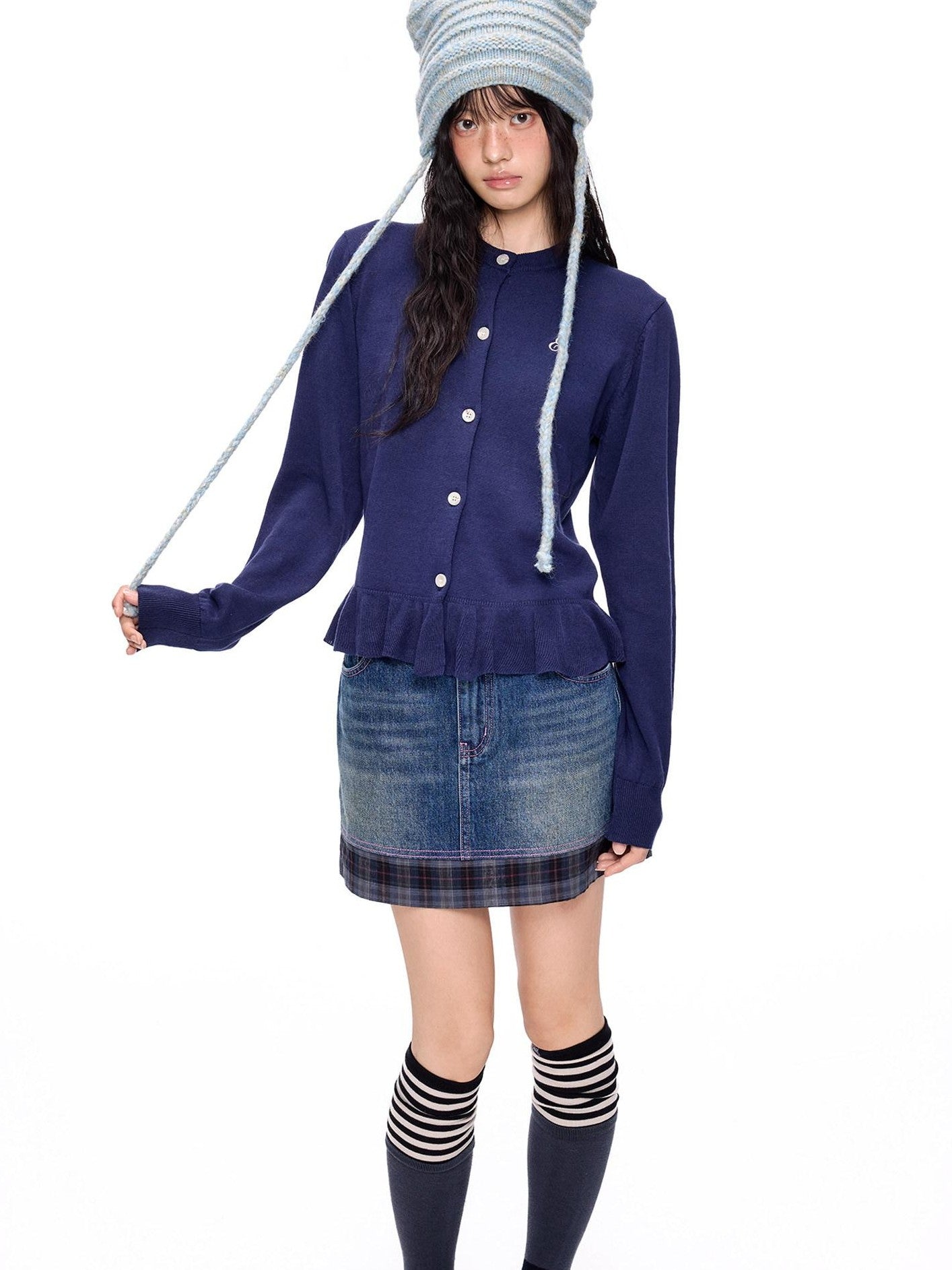 EZEK Retro Splice Pocket A Line Low Rise Women's Cotton Denim Skirts