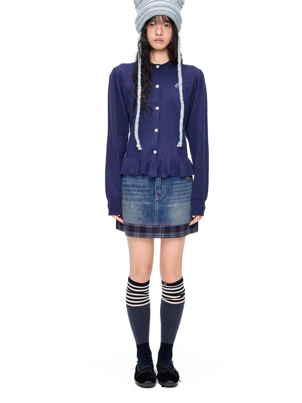 EZEK Retro Splice Pocket A Line Low Rise Women's Cotton Denim Skirts