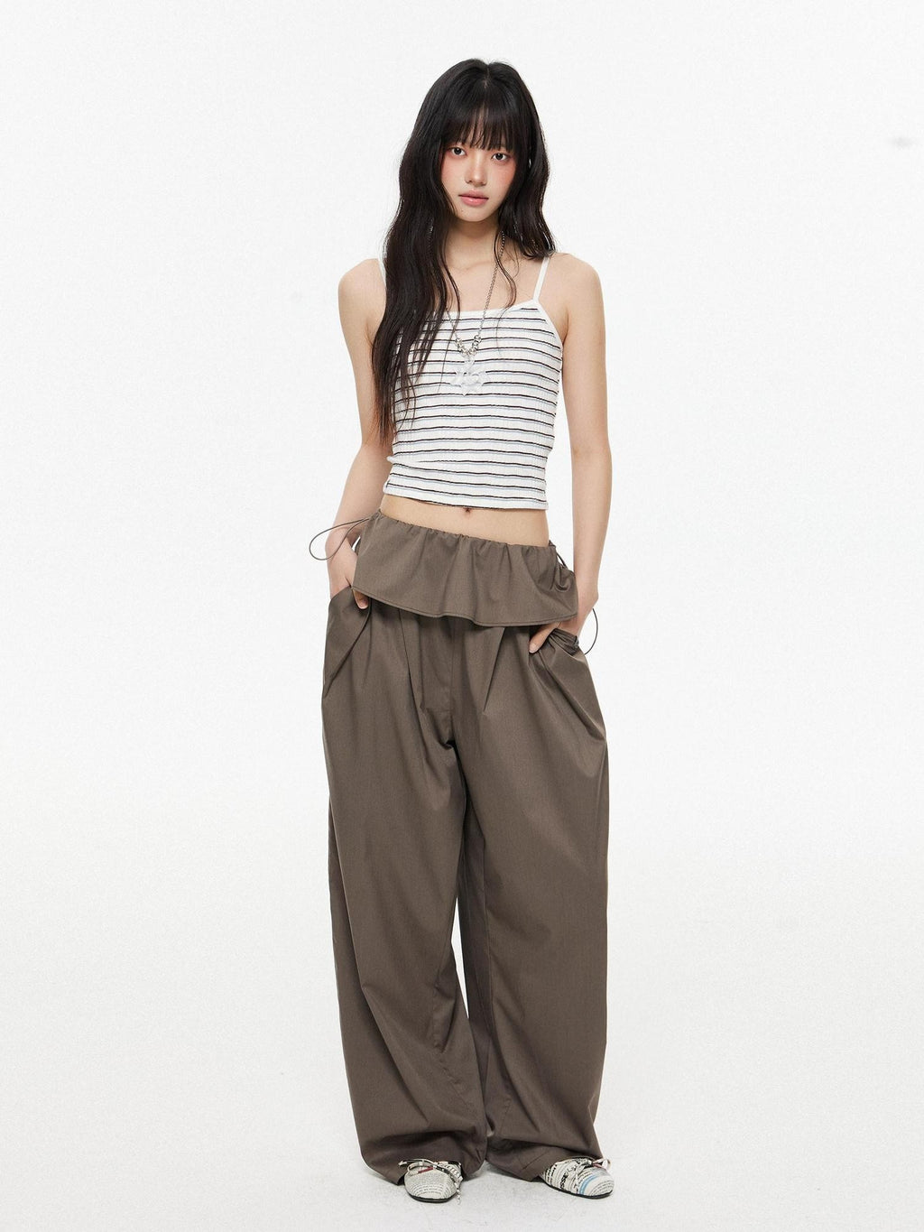 EZEK Retro Street Balloon Pockets Elastic Waist Women's Poly Viscose Wide-leg Pants