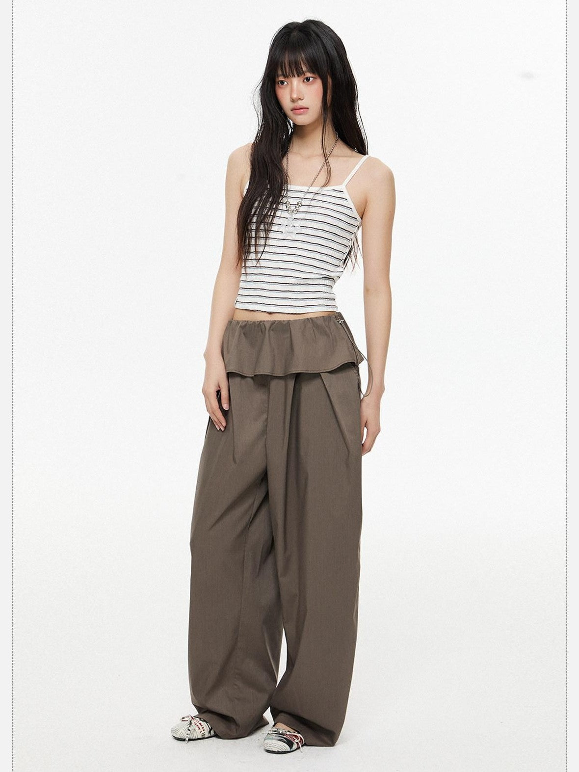 EZEK Retro Street Balloon Pockets Elastic Waist Women's Poly Viscose Wide-leg Pants