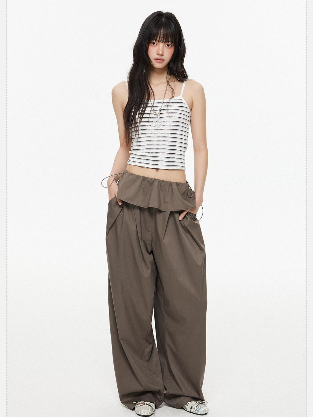 EZEK Retro Street Balloon Pockets Elastic Waist Women's Poly Viscose Wide-leg Pants