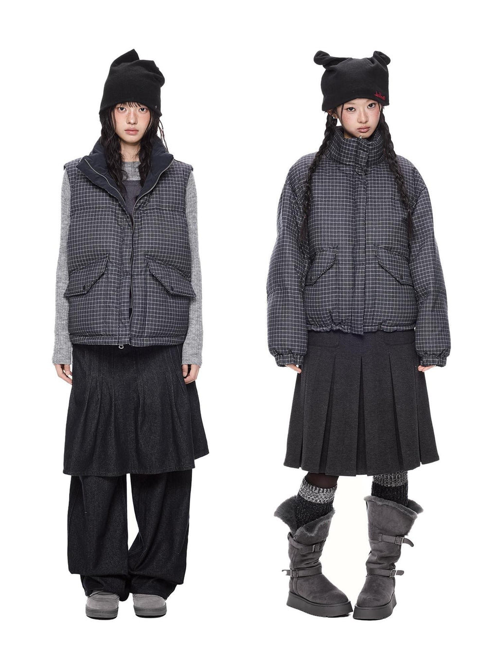 EZEK Reversible Plaid Stand Collar Quilted Women's Vests