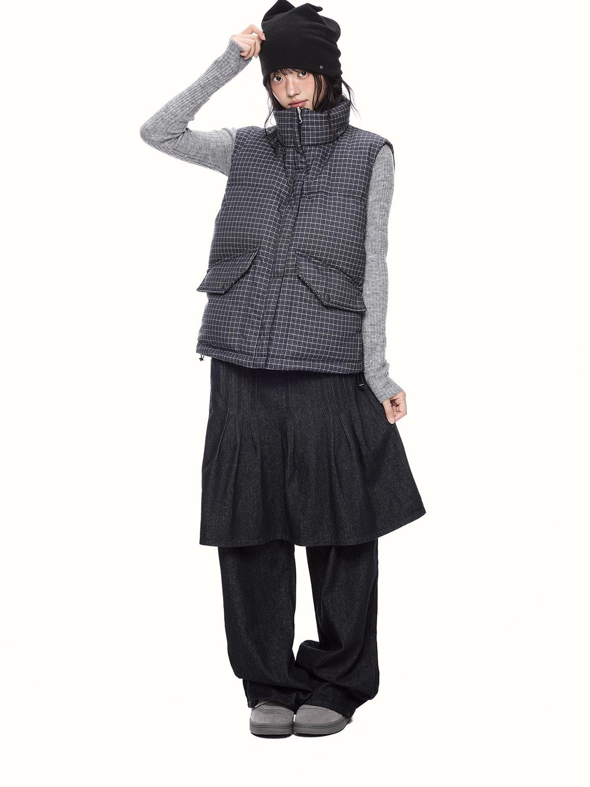 EZEK Reversible Plaid Stand Collar Quilted Women's Vests