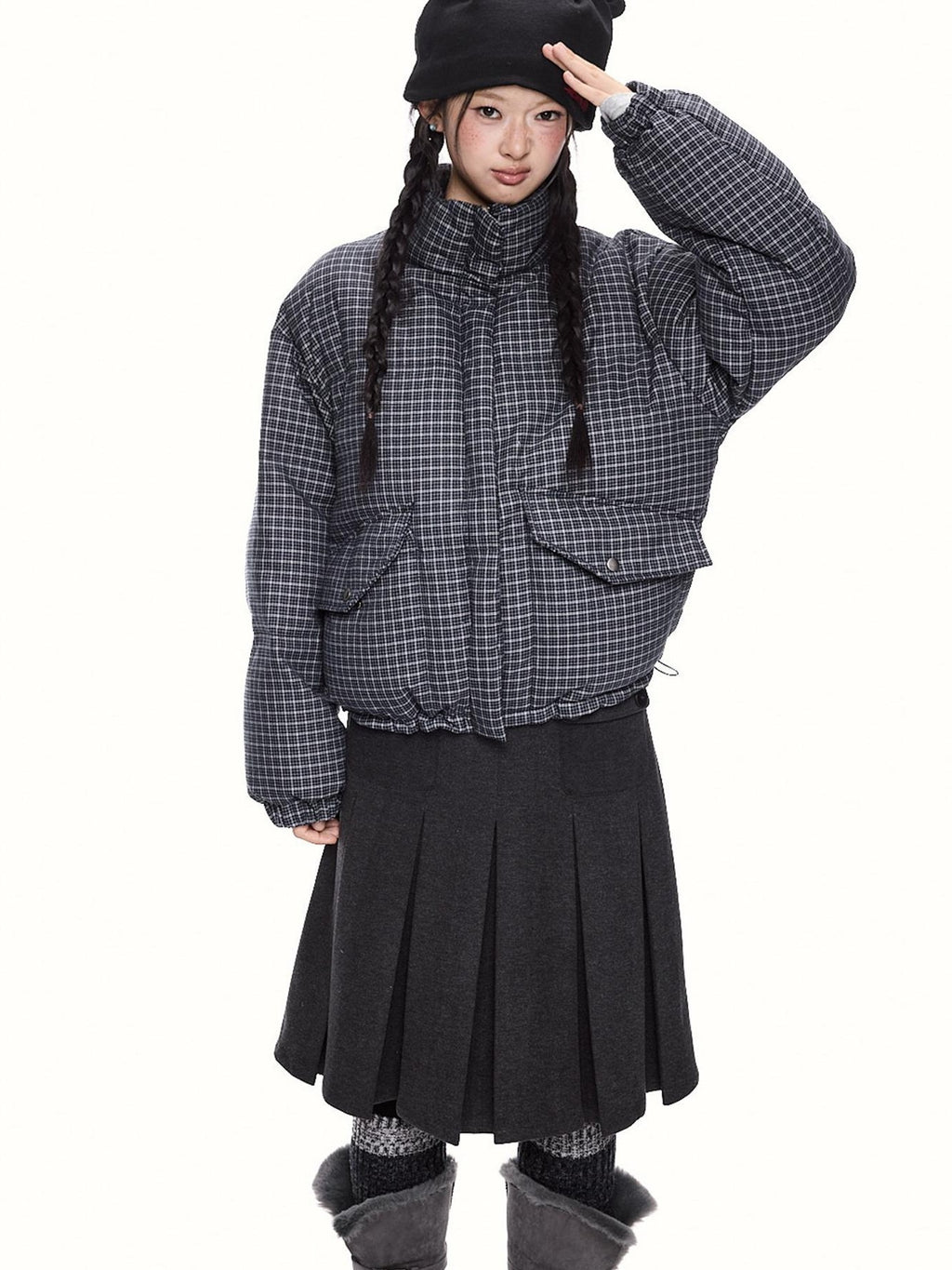 EZEK Reversible Plaid Stand Collar Quilted Women's Vests