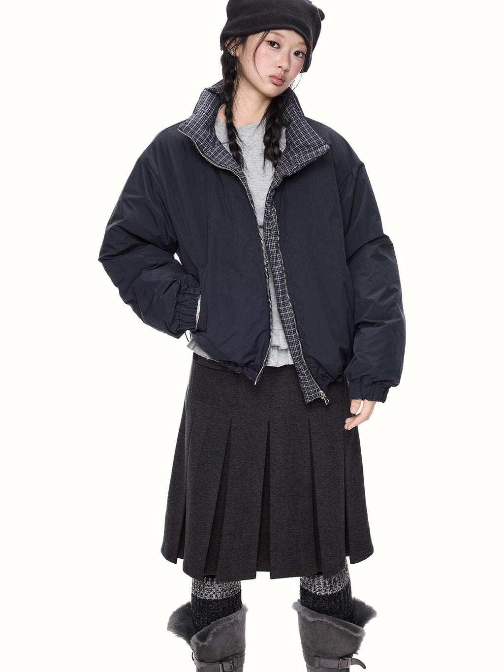 EZEK Reversible Plaid Stand Collar Quilted Women's Vests