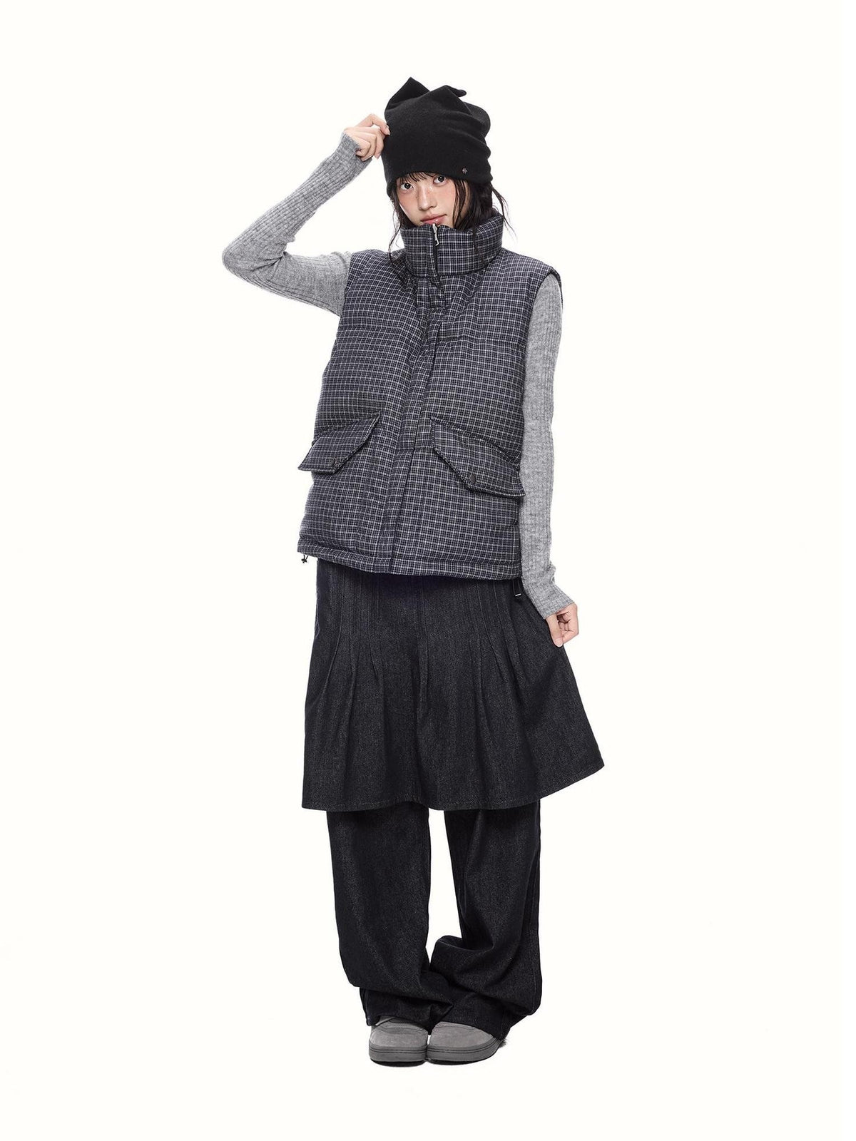 EZEK Reversible Plaid Stand Collar Quilted Women's Vests