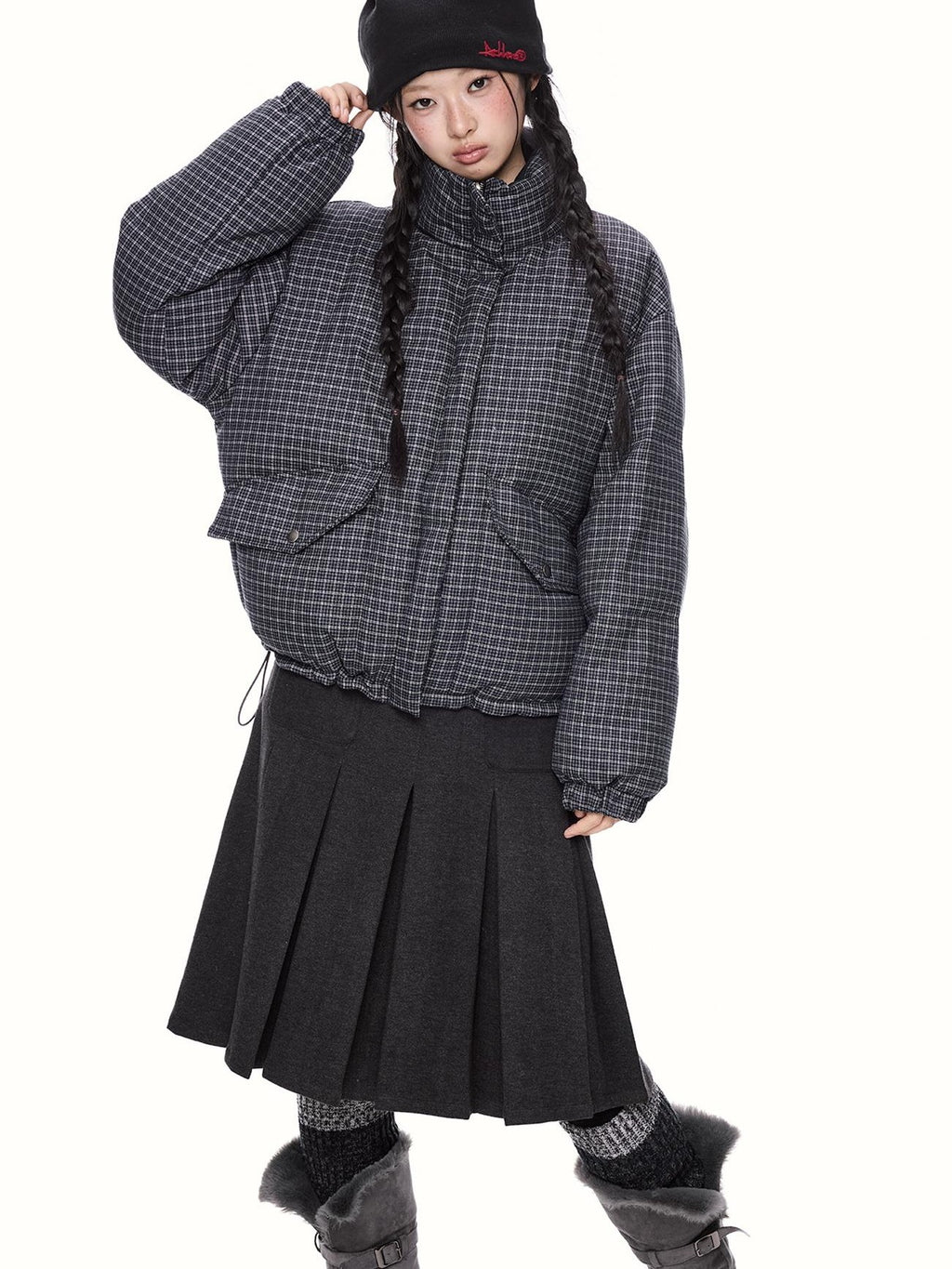 EZEK Reversible Plaid Stand Collar Quilted Women's Vests