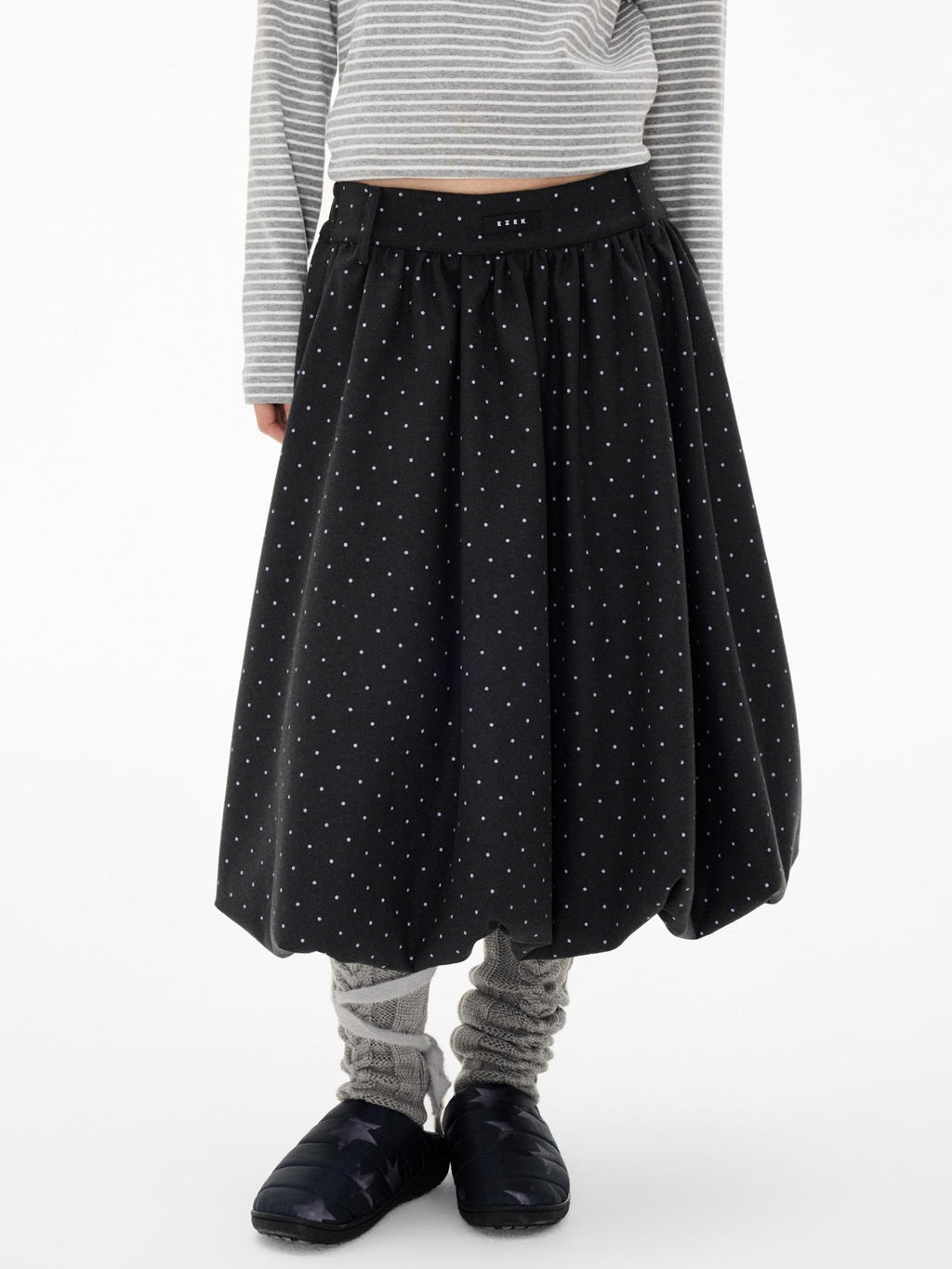 EZEK Ruched Bubble Hem A Line Pocket Women's Polyester Midi Skirts