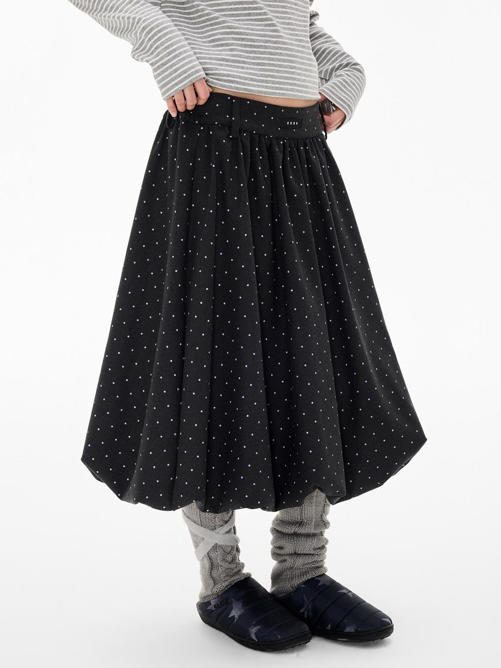 EZEK Ruched Bubble Hem A Line Pocket Women's Polyester Midi Skirts