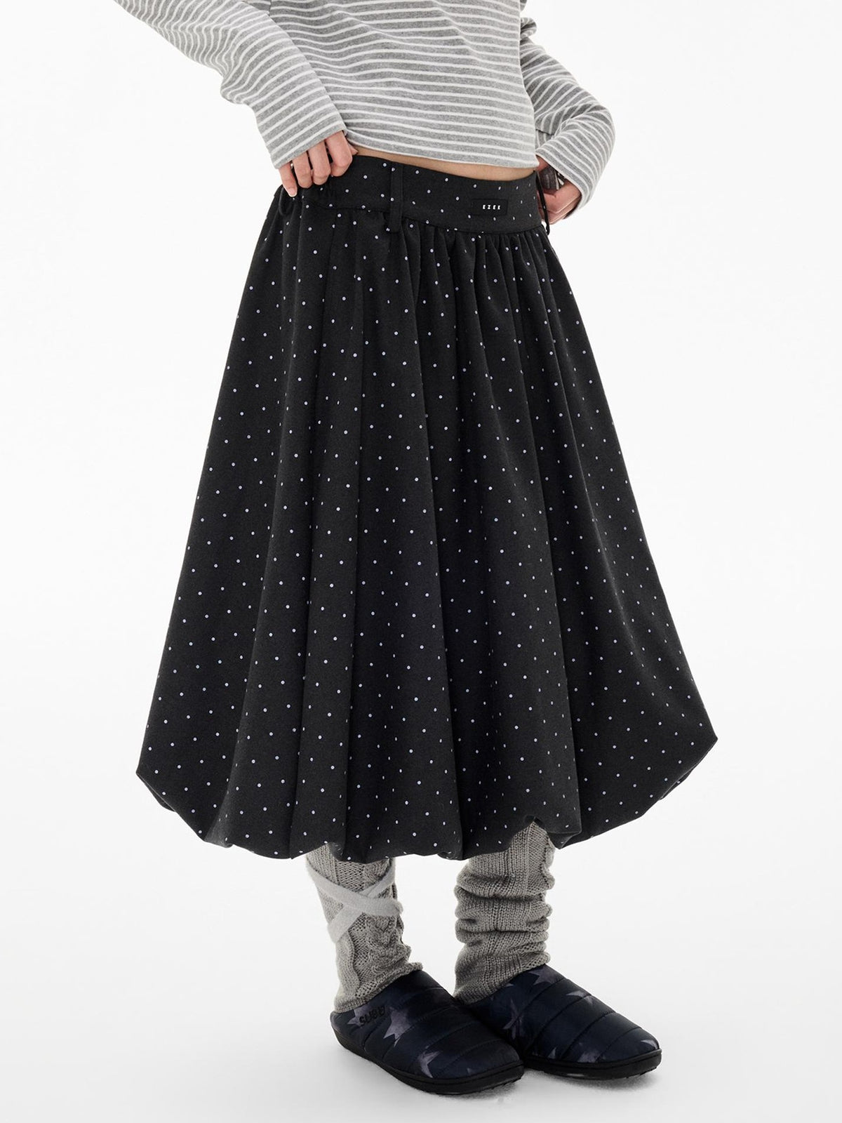 EZEK Ruched Bubble Hem A Line Pocket Women's Polyester Midi Skirts