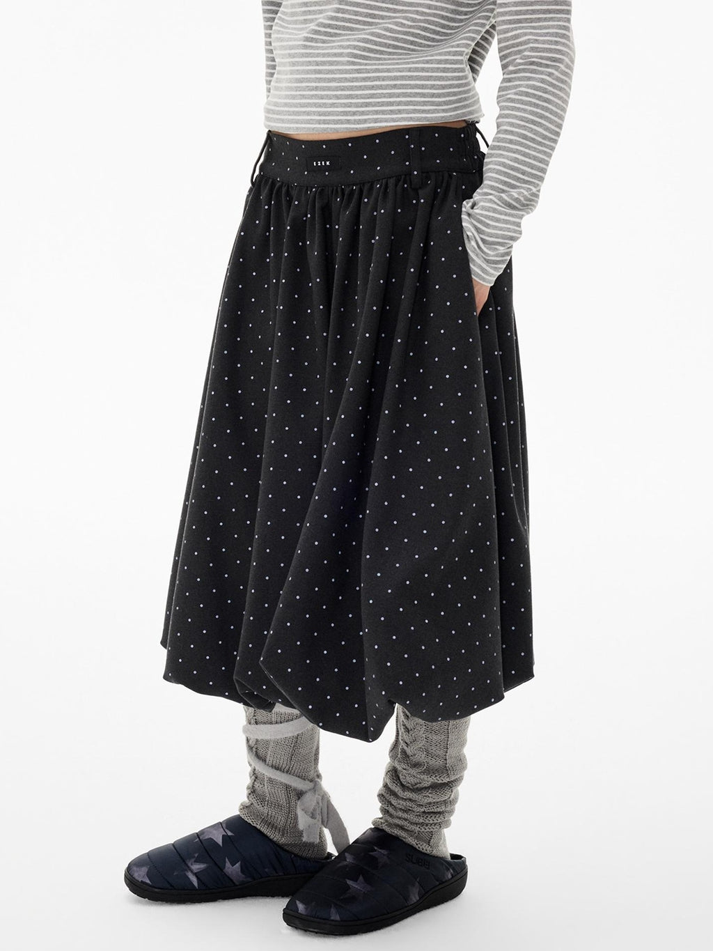 EZEK Ruched Bubble Hem A Line Pocket Women's Polyester Midi Skirts