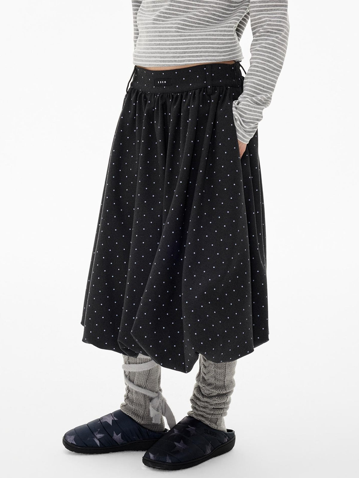 EZEK Ruched Bubble Hem A Line Pocket Women's Polyester Midi Skirts