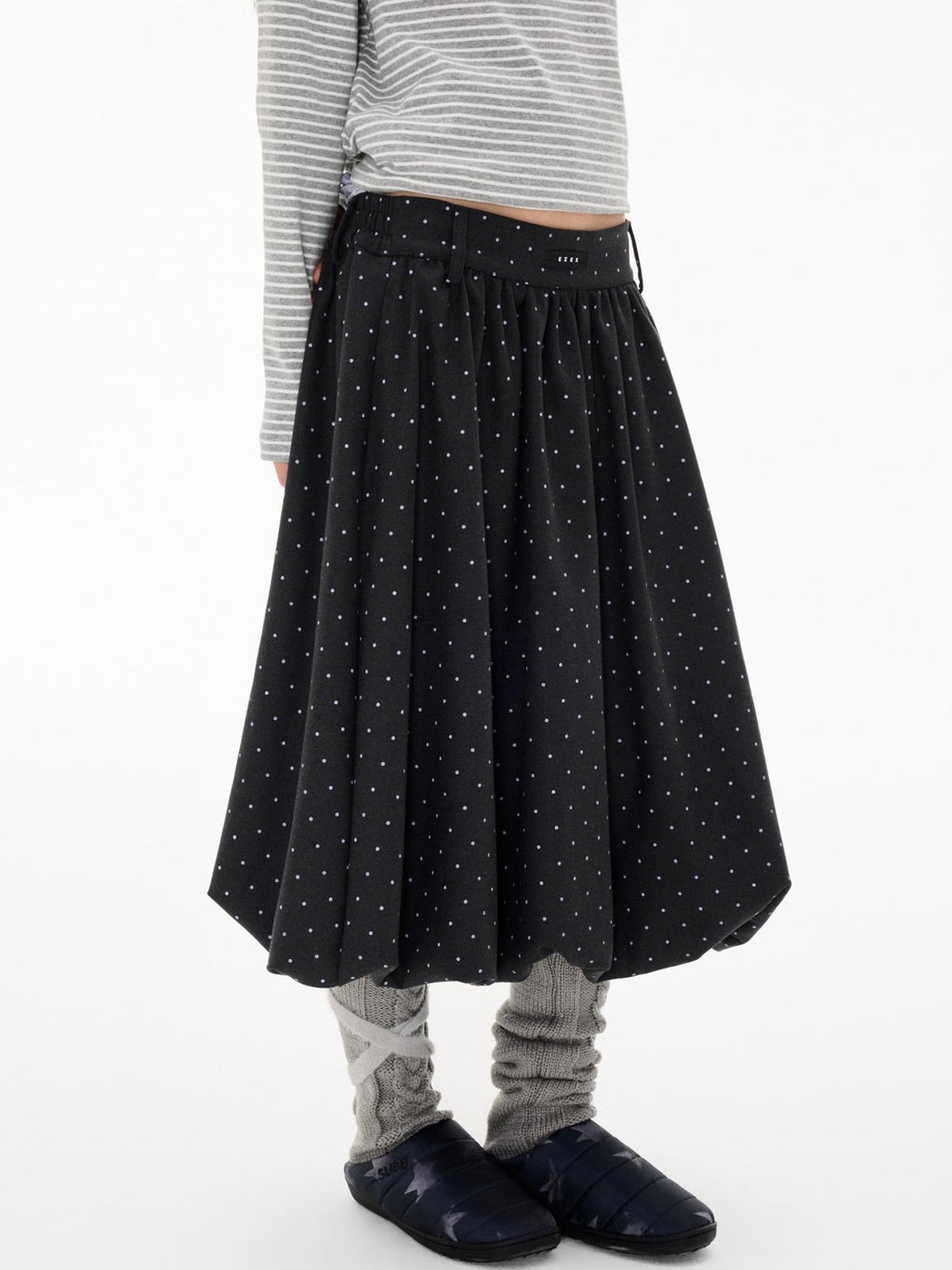EZEK Ruched Bubble Hem A Line Pocket Women's Polyester Midi Skirts