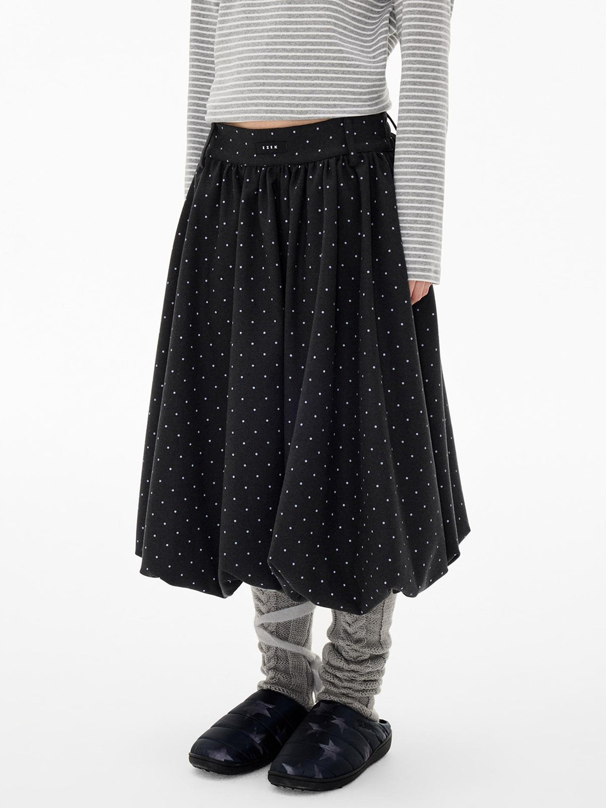 EZEK Ruched Bubble Hem A Line Pocket Women's Polyester Midi Skirts