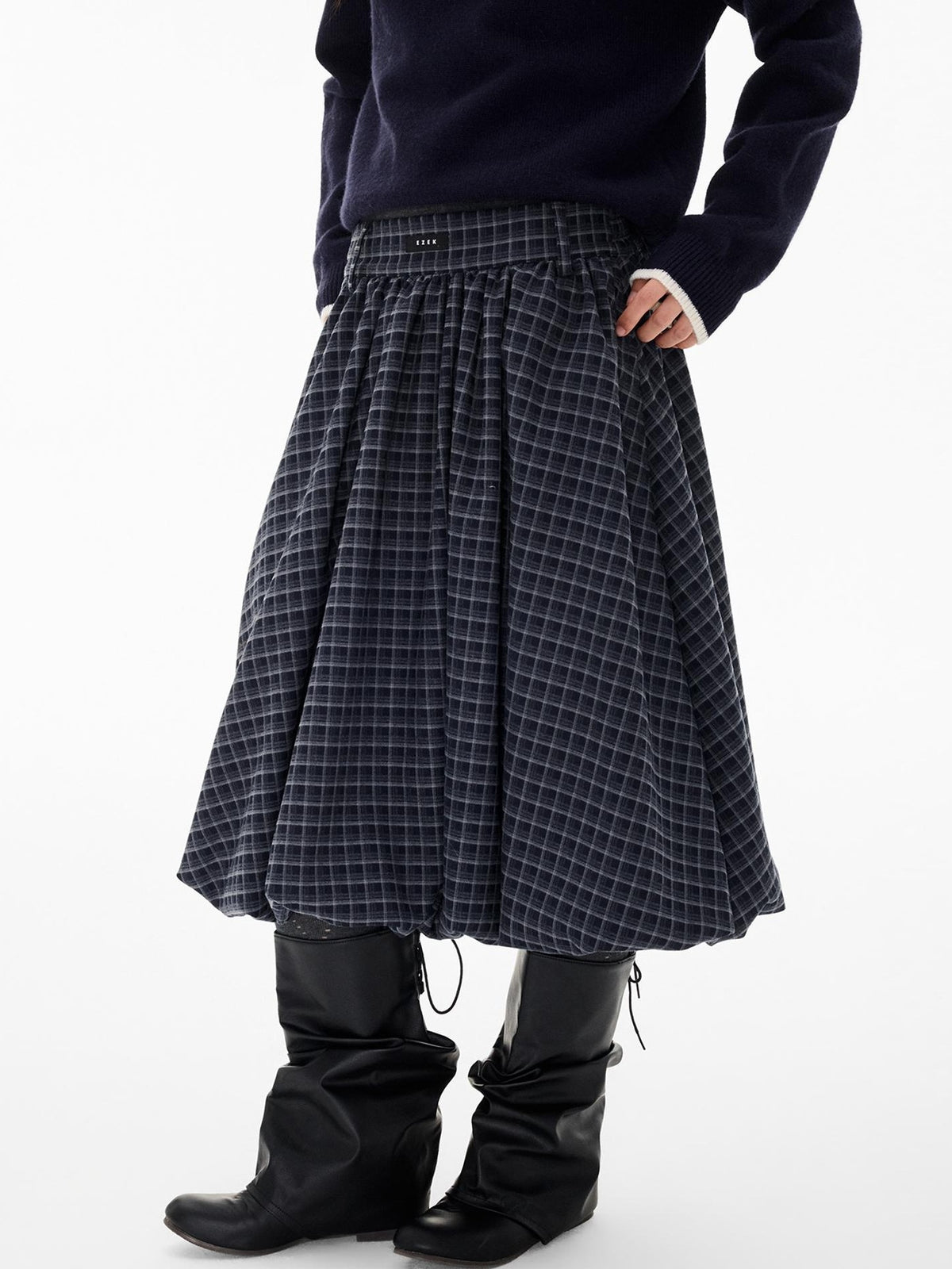 EZEK Ruched Bubble Hem A Line Pocket Women's Polyester Midi Skirts