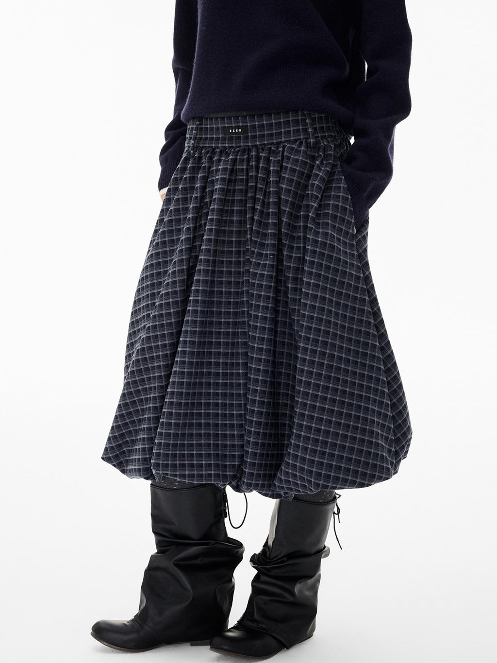EZEK Ruched Bubble Hem A Line Pocket Women's Polyester Midi Skirts