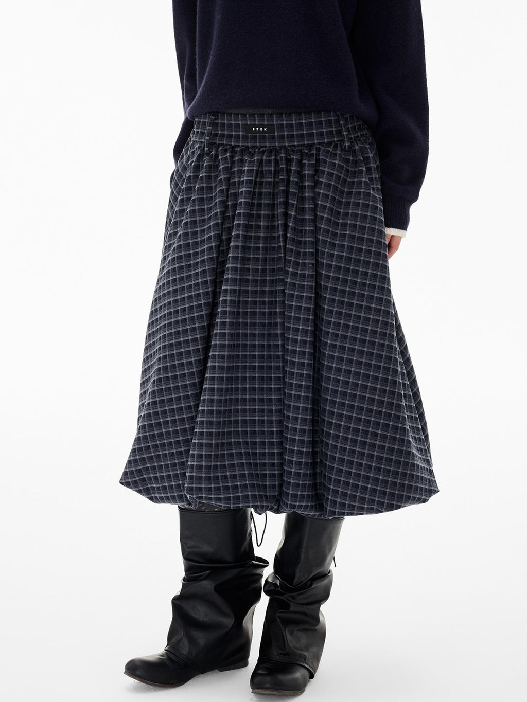 EZEK Ruched Bubble Hem A Line Pocket Women's Polyester Midi Skirts
