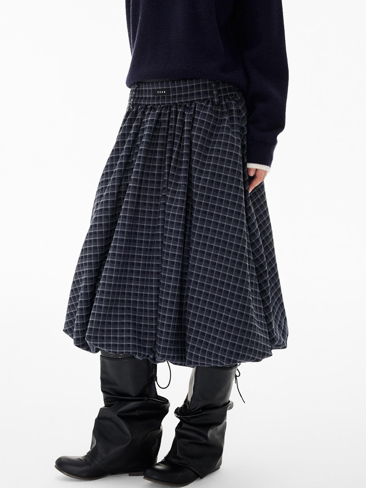 EZEK Ruched Bubble Hem A Line Pocket Women's Polyester Midi Skirts