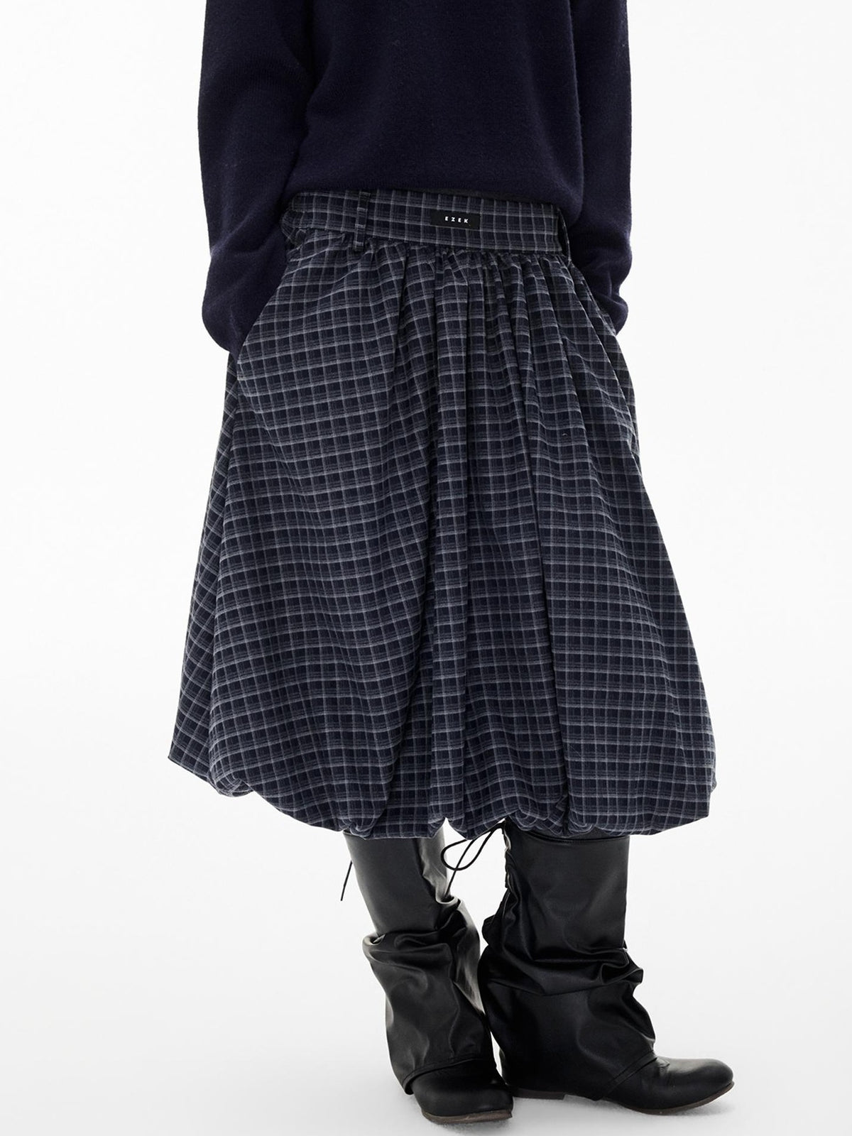 EZEK Ruched Bubble Hem A Line Pocket Women's Polyester Midi Skirts