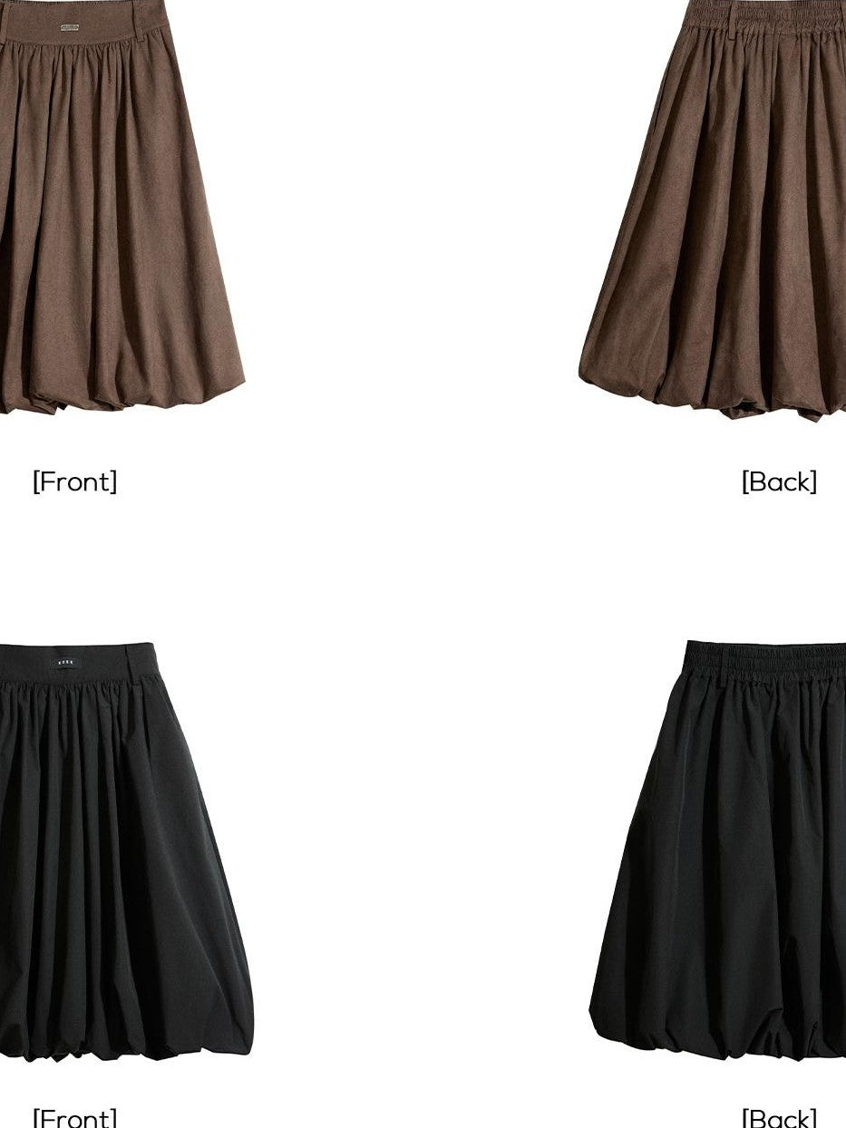 EZEK Ruched Bubble Hem A Line Pocket Women's Polyester Midi Skirts