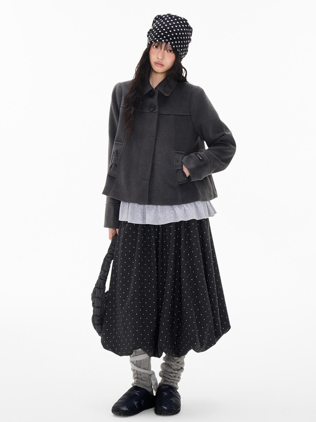 EZEK Ruched Bubble Hem A Line Pocket Women's Polyester Midi Skirts