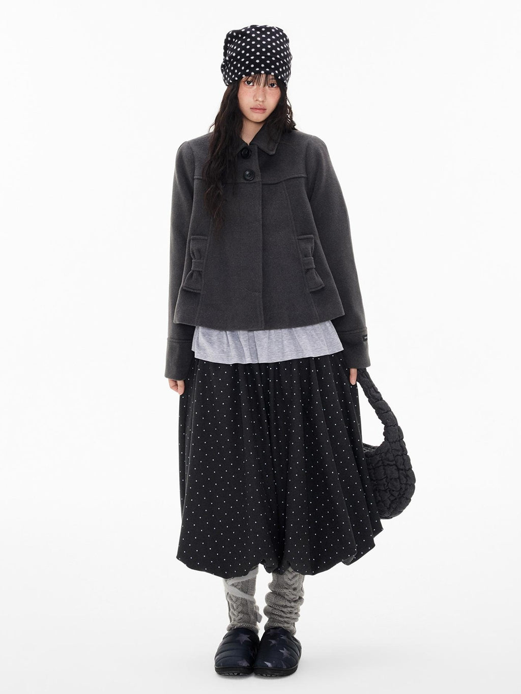 EZEK Ruched Bubble Hem A Line Pocket Women's Polyester Midi Skirts