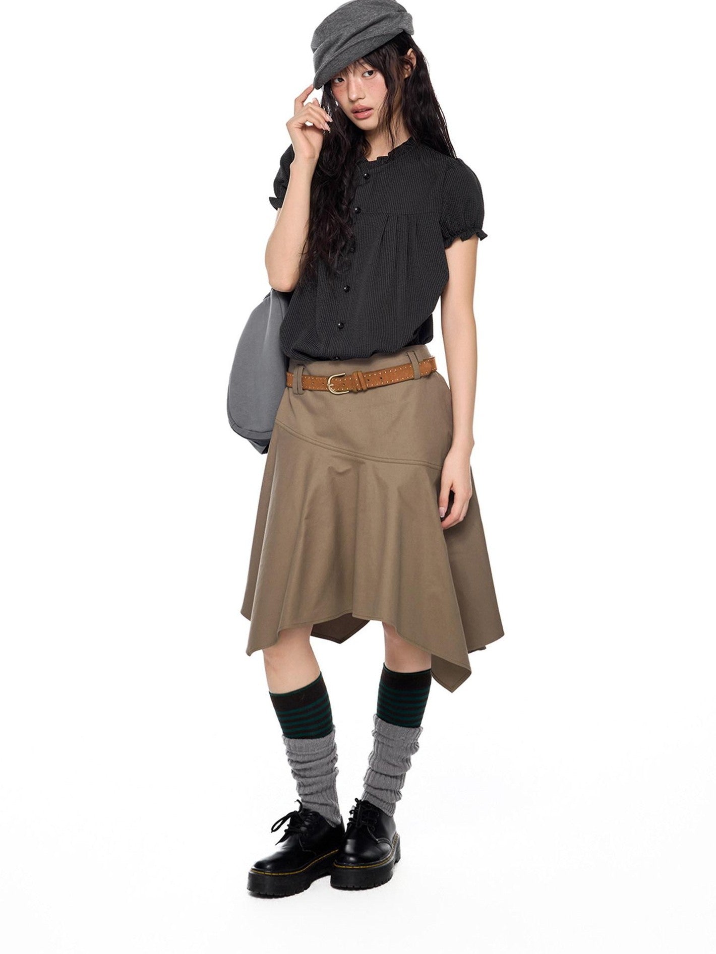 EZEK Ruched Lace Stand Collar Buttons Women's Polyester Cotton Short Sleeve T-shirts