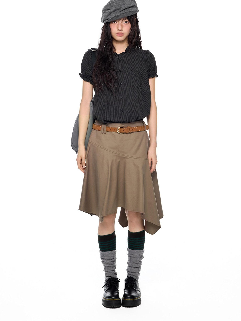 EZEK Ruched Lace Stand Collar Buttons Women's Polyester Cotton Short Sleeve T-shirts