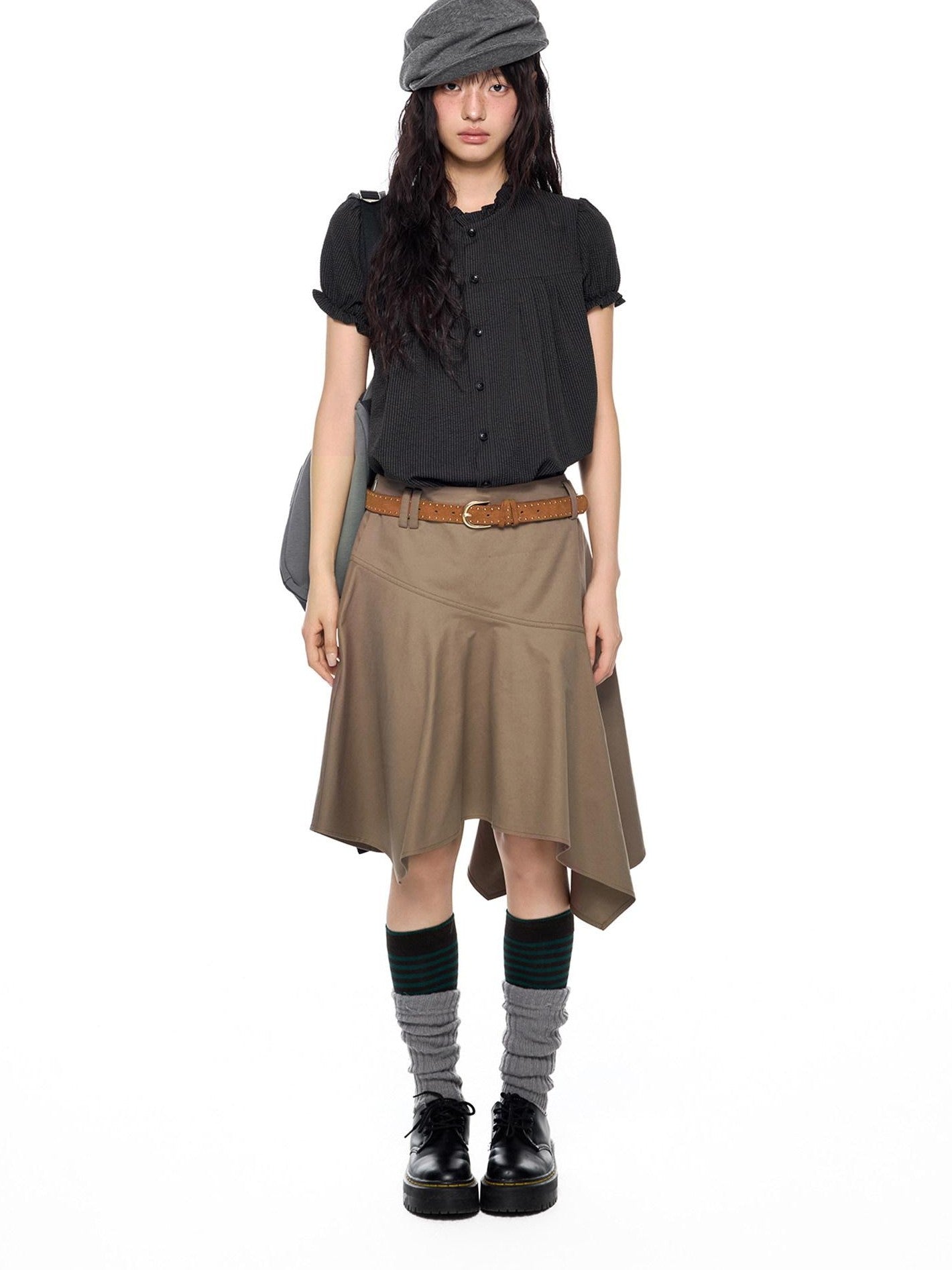 EZEK Ruched Lace Stand Collar Buttons Women's Polyester Cotton Short Sleeve T-shirts