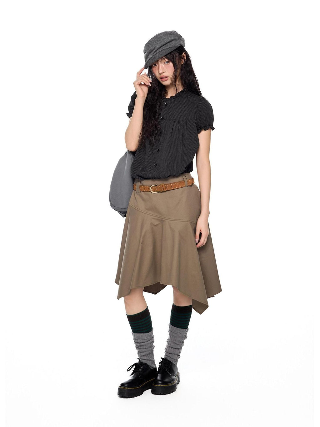 EZEK Ruched Lace Stand Collar Buttons Women's Polyester Cotton Short Sleeve T-shirts