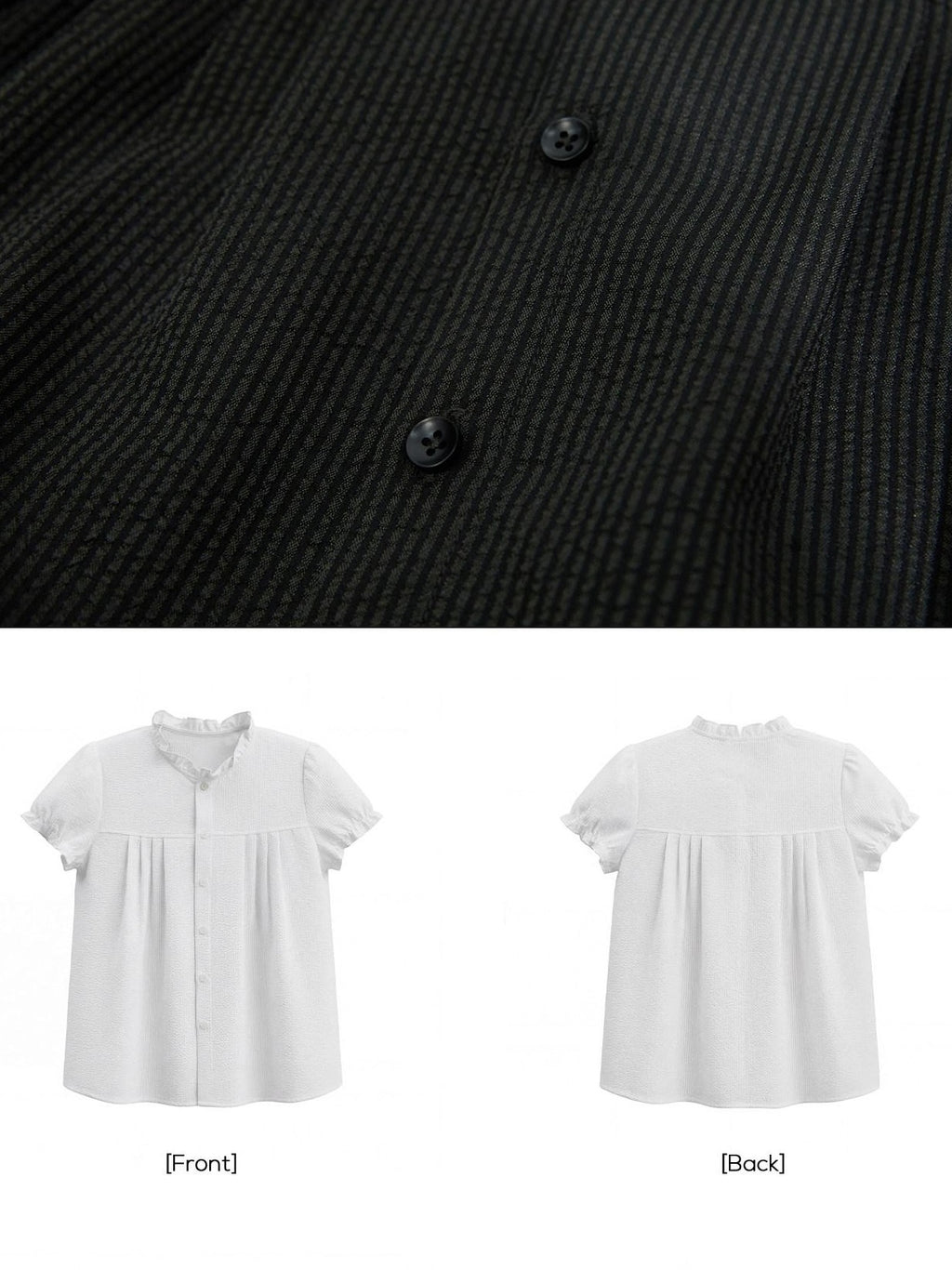 EZEK Ruched Lace Stand Collar Buttons Women's Polyester Cotton Short Sleeve T-shirts