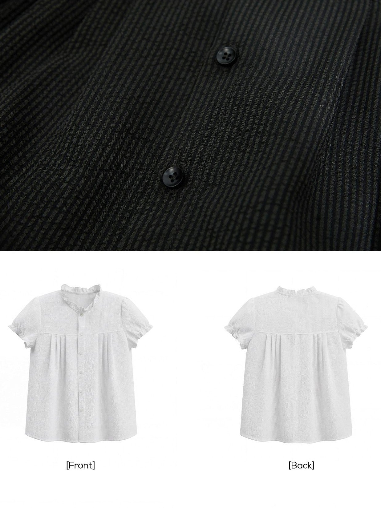 EZEK Ruched Lace Stand Collar Buttons Women's Polyester Cotton Short Sleeve T-shirts