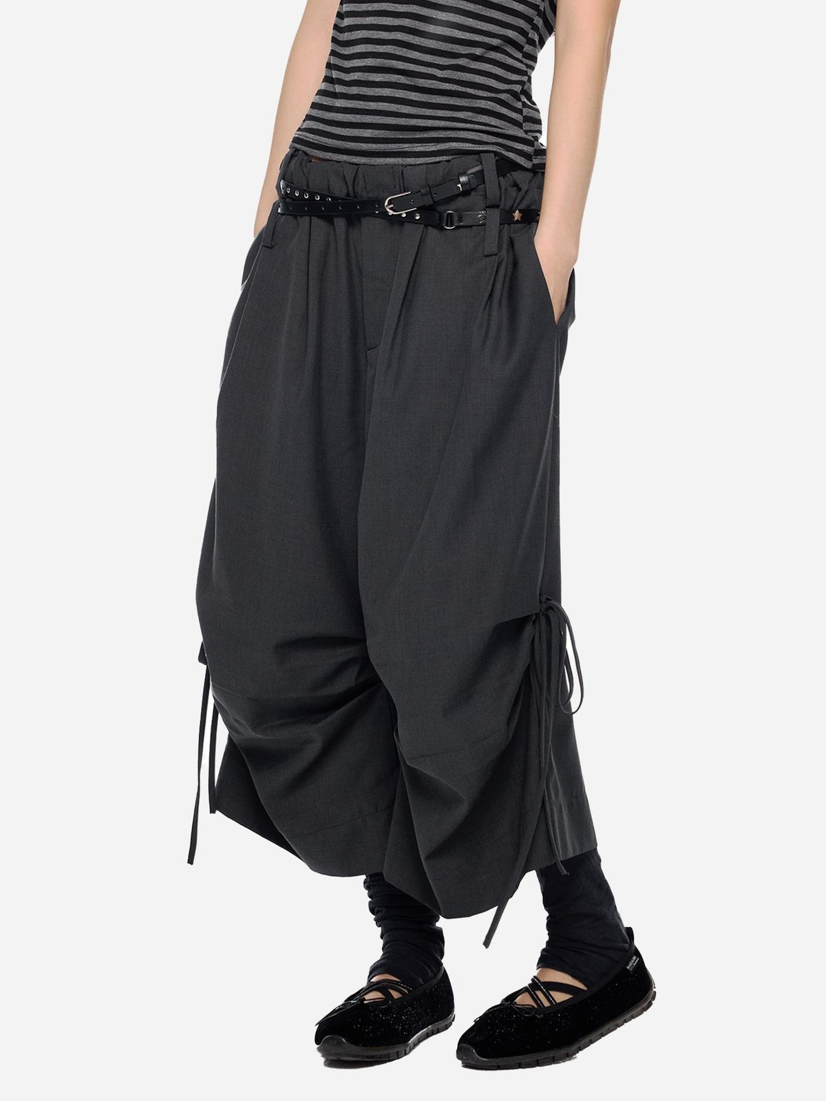 EZEK Ruched Tie Waist Wide Leg Women's Polyester Capri Pants