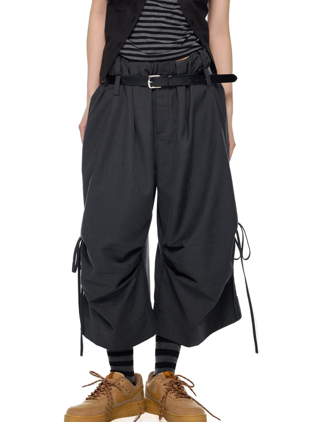 EZEK Ruched Tie Waist Wide Leg Women's Polyester Capri Pants