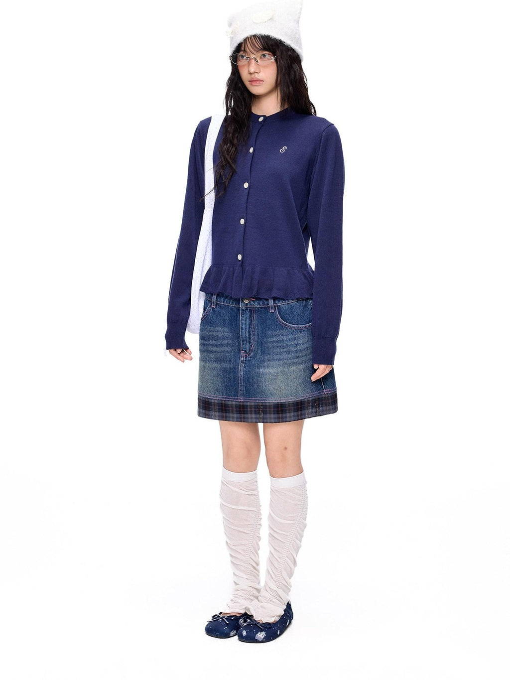 EZEK Ruffled Knitted Cropped Long Sleeve Women's Linen Cotton Blend Cardigans