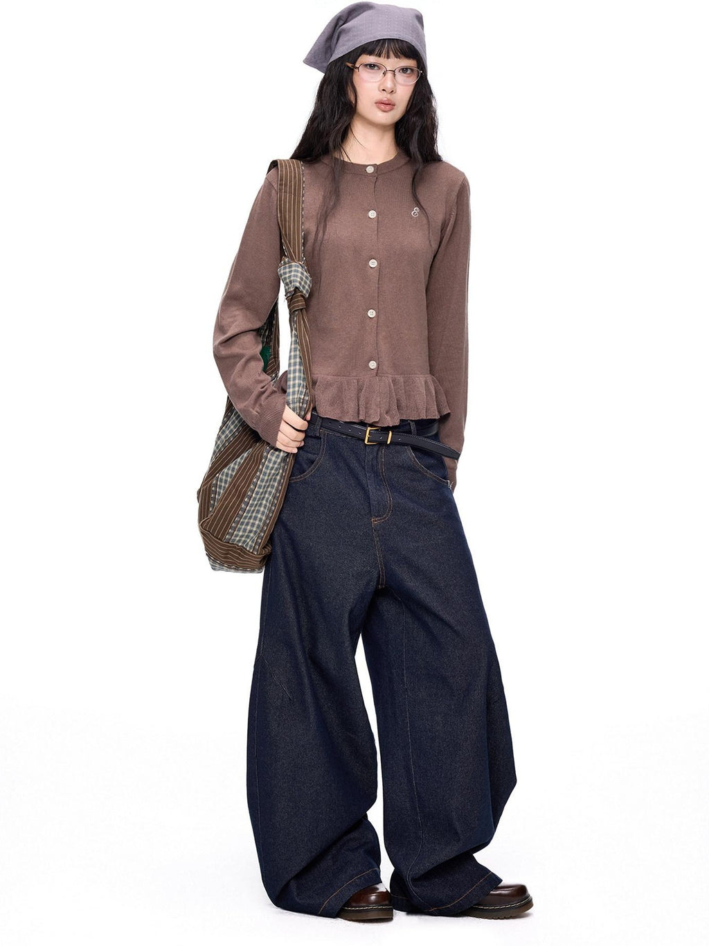EZEK Ruffled Knitted Cropped Long Sleeve Women's Linen Cotton Blend Cardigans