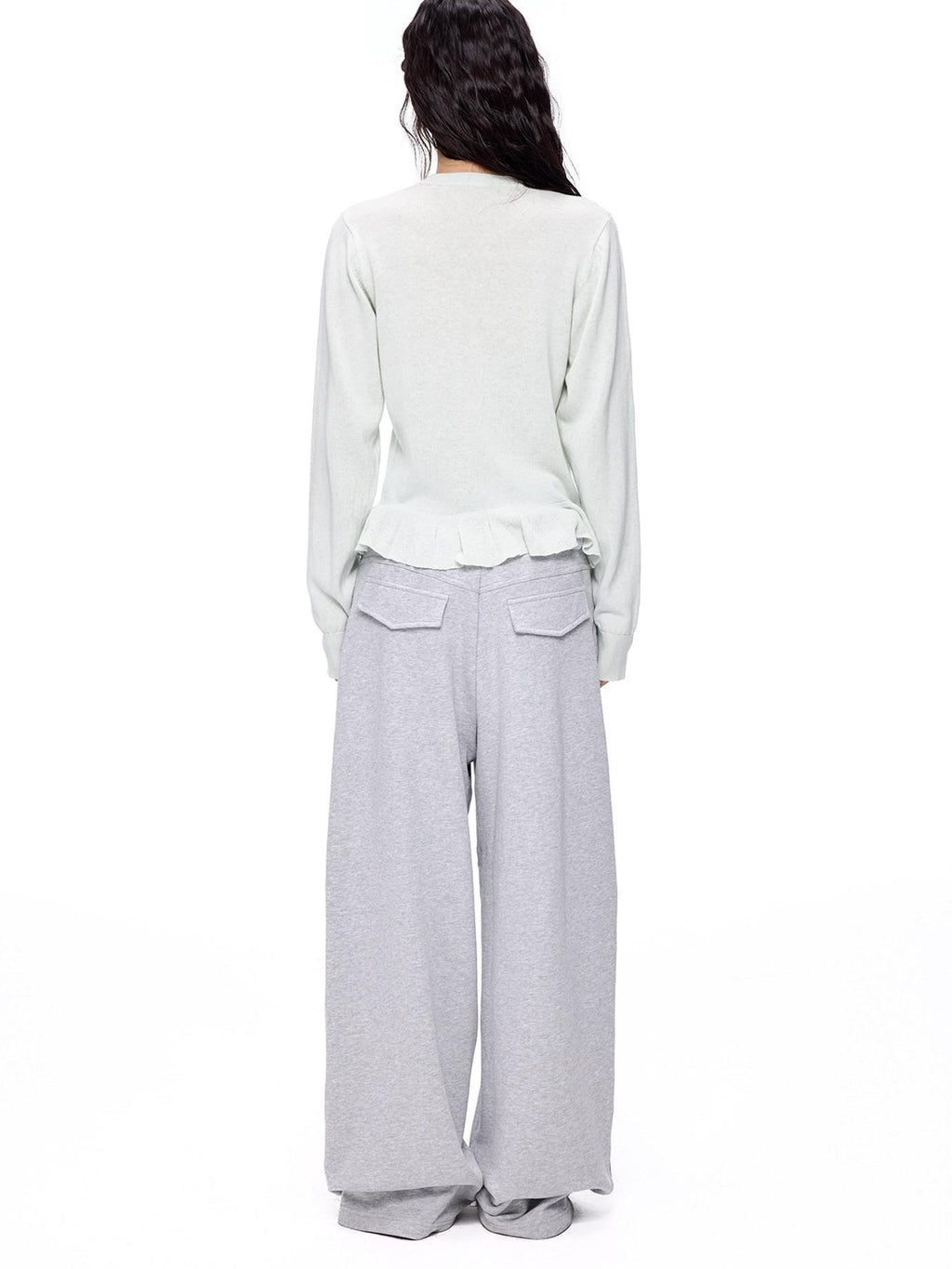 EZEK Ruffled Knitted Cropped Long Sleeve Women's Linen Cotton Blend Cardigans