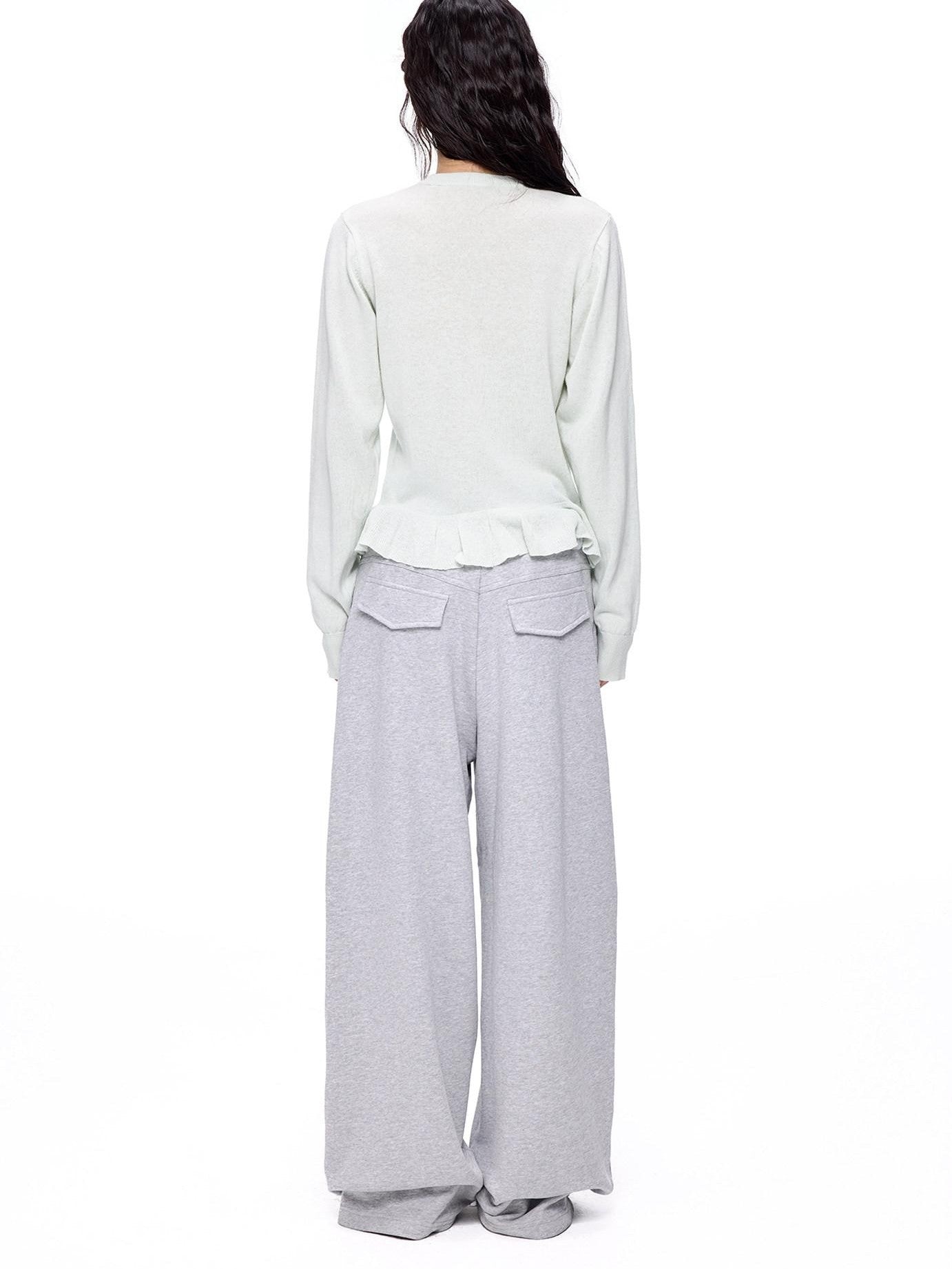 EZEK Ruffled Knitted Cropped Long Sleeve Women's Linen Cotton Blend Cardigans