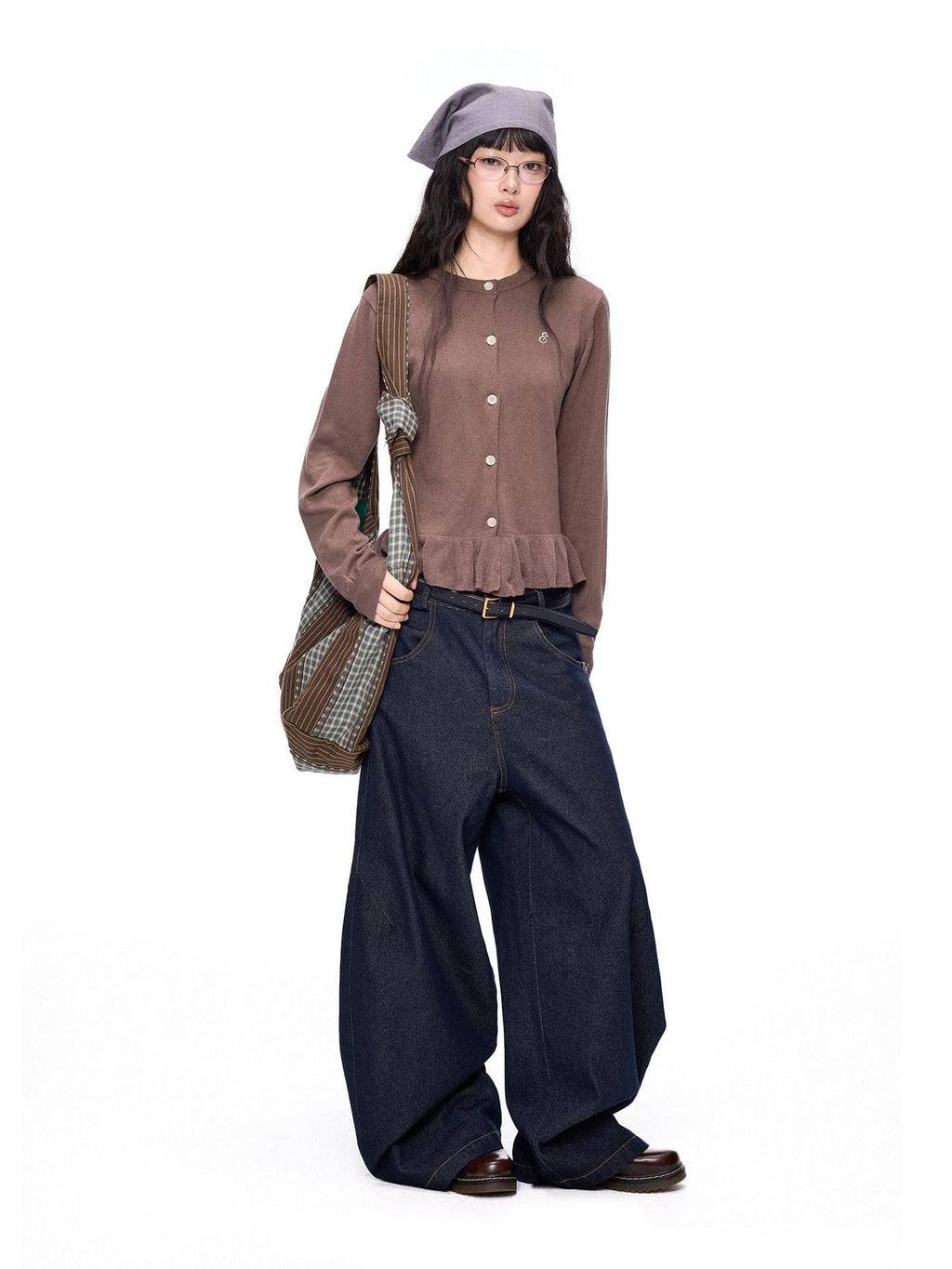 EZEK Ruffled Knitted Cropped Long Sleeve Women's Linen Cotton Blend Cardigans