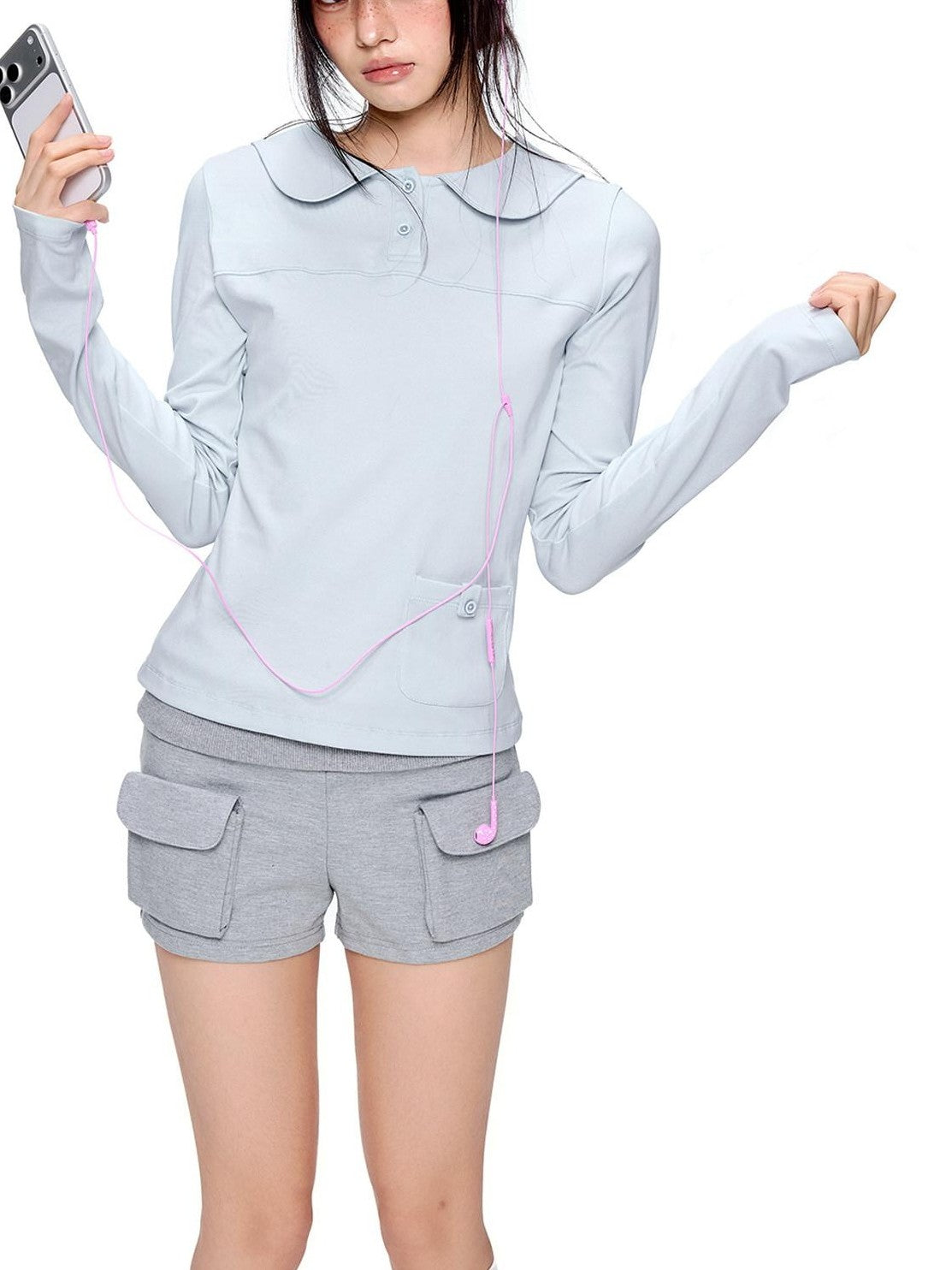 EZEK Sailor Collar Slim Retro Casual Women's Breathable Cotton Long Sleeve T-shirts