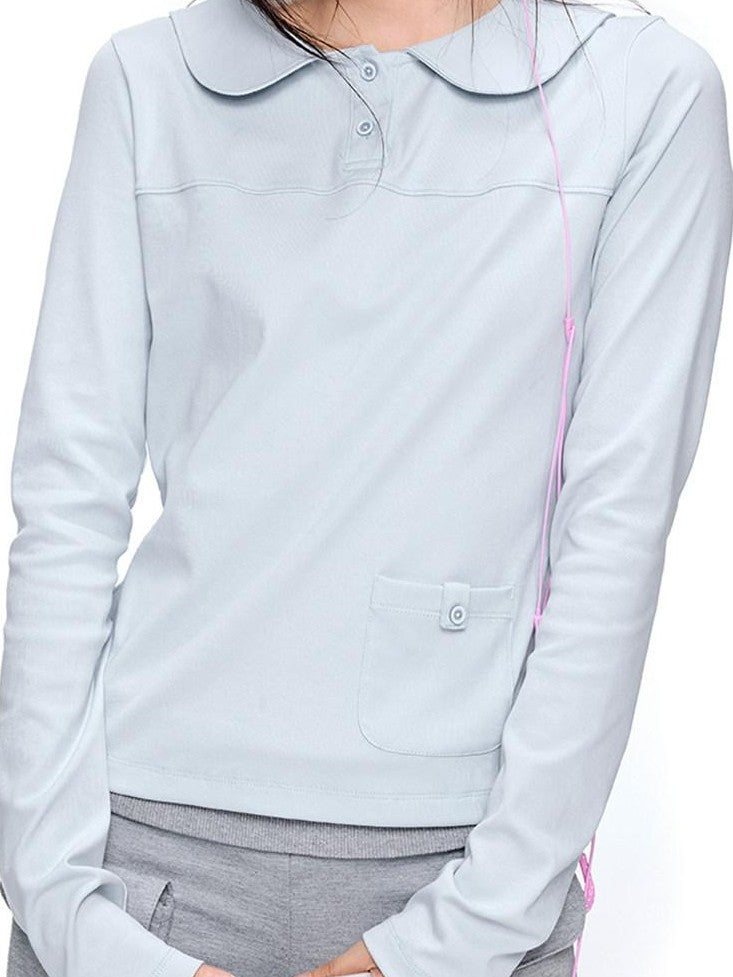 EZEK Sailor Collar Slim Retro Casual Women's Breathable Cotton Long Sleeve T-shirts