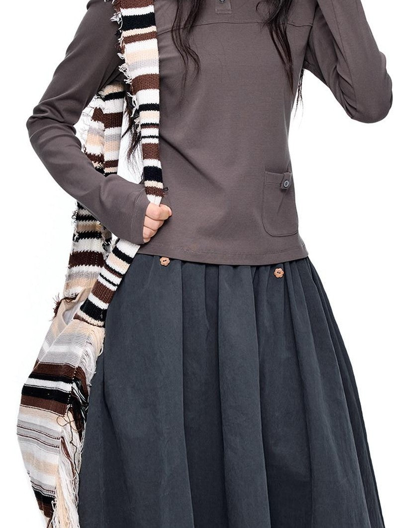 EZEK Sailor Collar Slim Retro Casual Women's Breathable Cotton Long Sleeve T-shirts