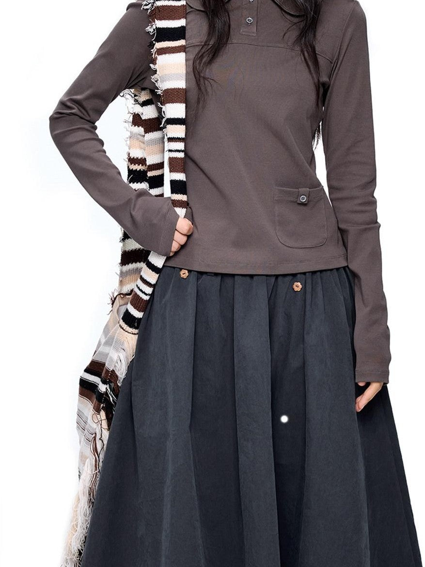 EZEK Sailor Collar Slim Retro Casual Women's Breathable Cotton Long Sleeve T-shirts