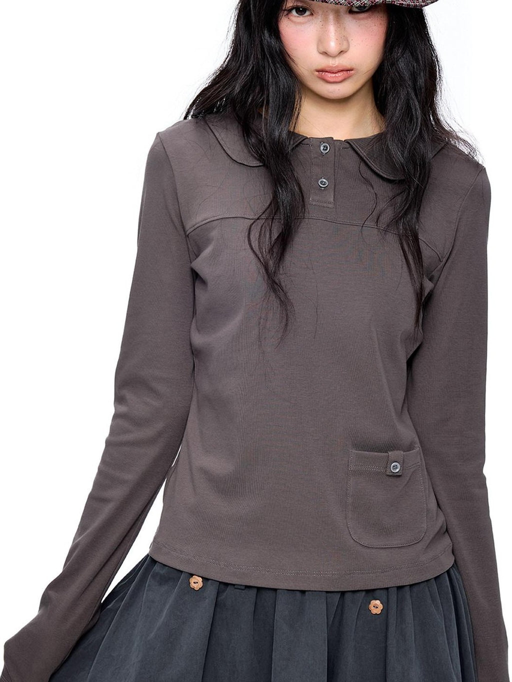 EZEK Sailor Collar Slim Retro Casual Women's Breathable Cotton Long Sleeve T-shirts
