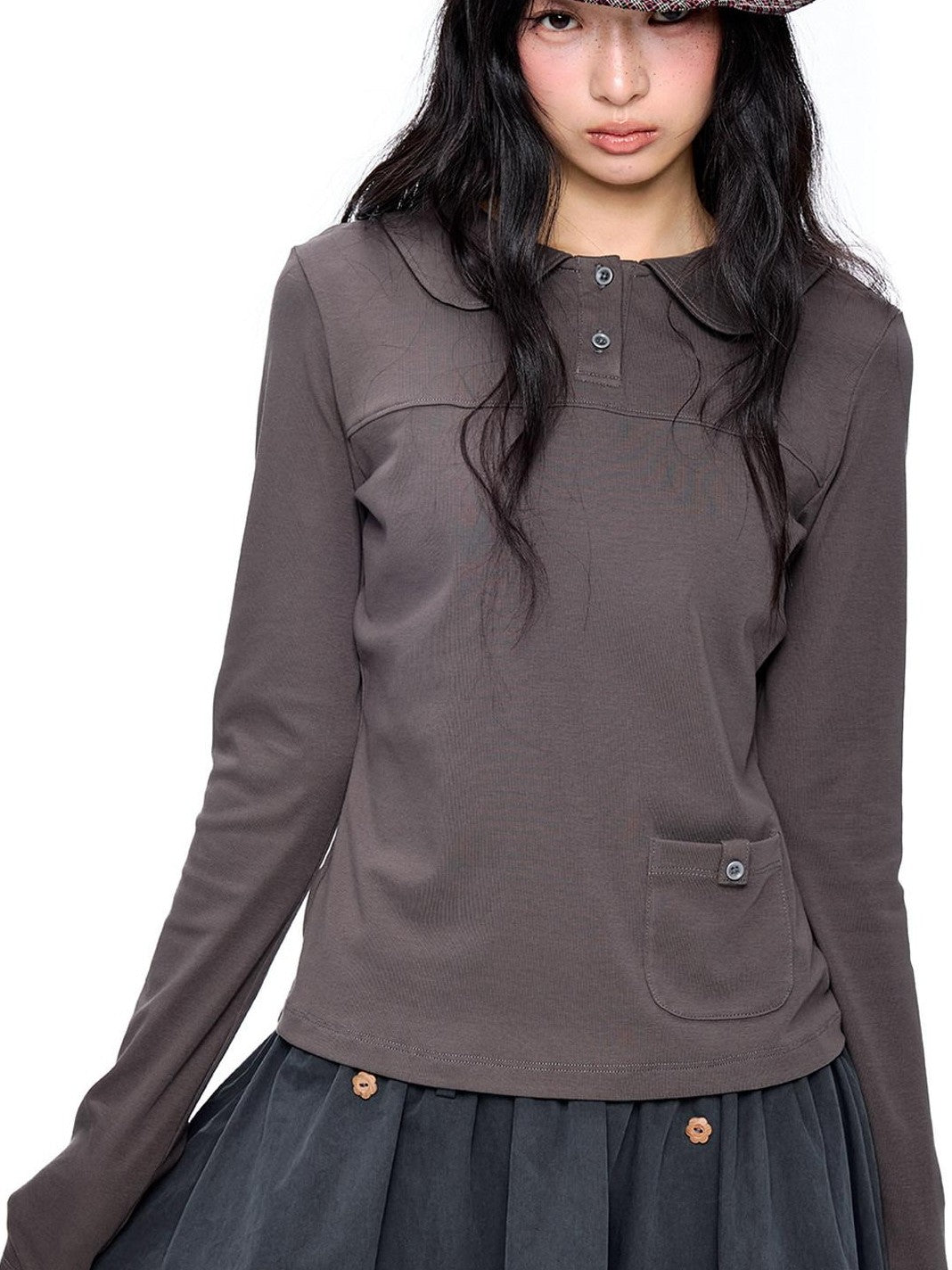 EZEK Sailor Collar Slim Retro Casual Women's Breathable Cotton Long Sleeve T-shirts
