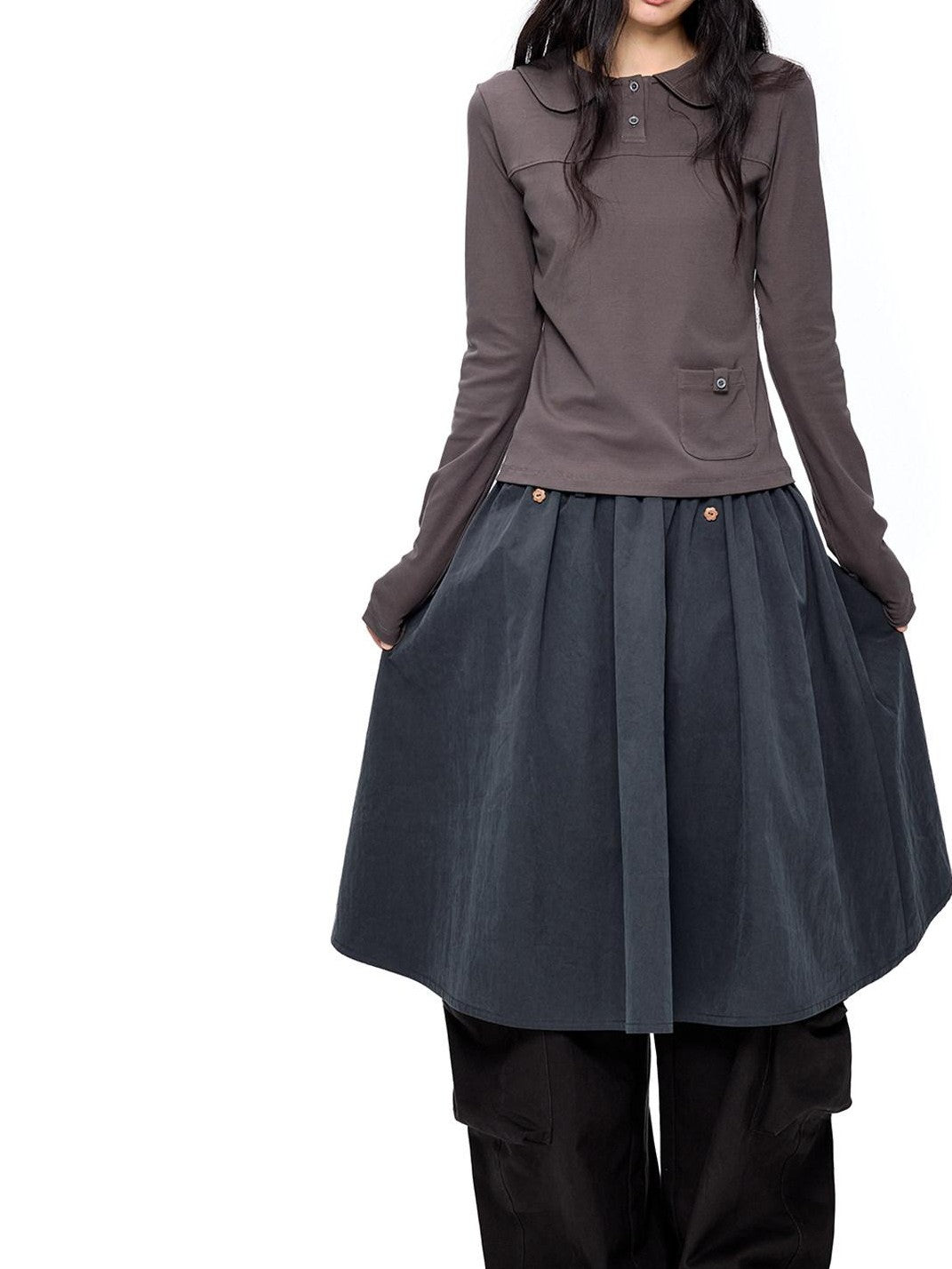 EZEK Sailor Collar Slim Retro Casual Women's Breathable Cotton Long Sleeve T-shirts