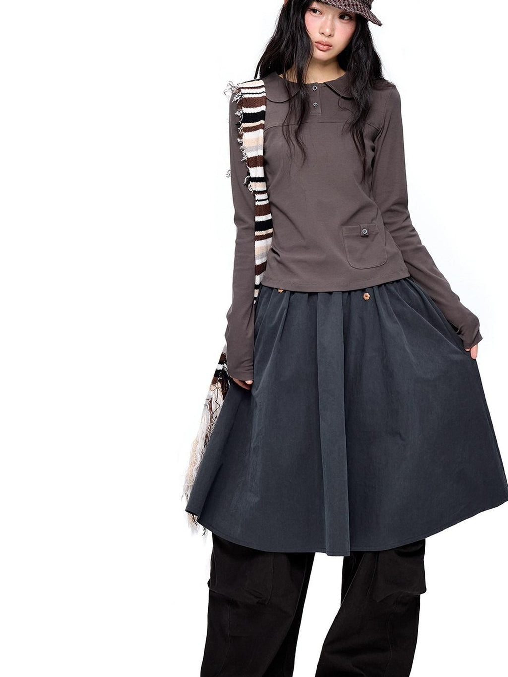 EZEK Sailor Collar Slim Retro Casual Women's Breathable Cotton Long Sleeve T-shirts