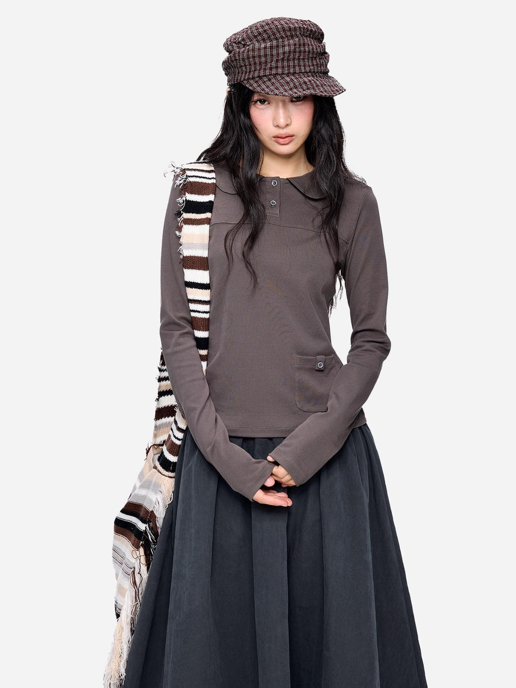 EZEK Sailor Collar Slim Retro Casual Women's Breathable Cotton Long Sleeve T-shirts