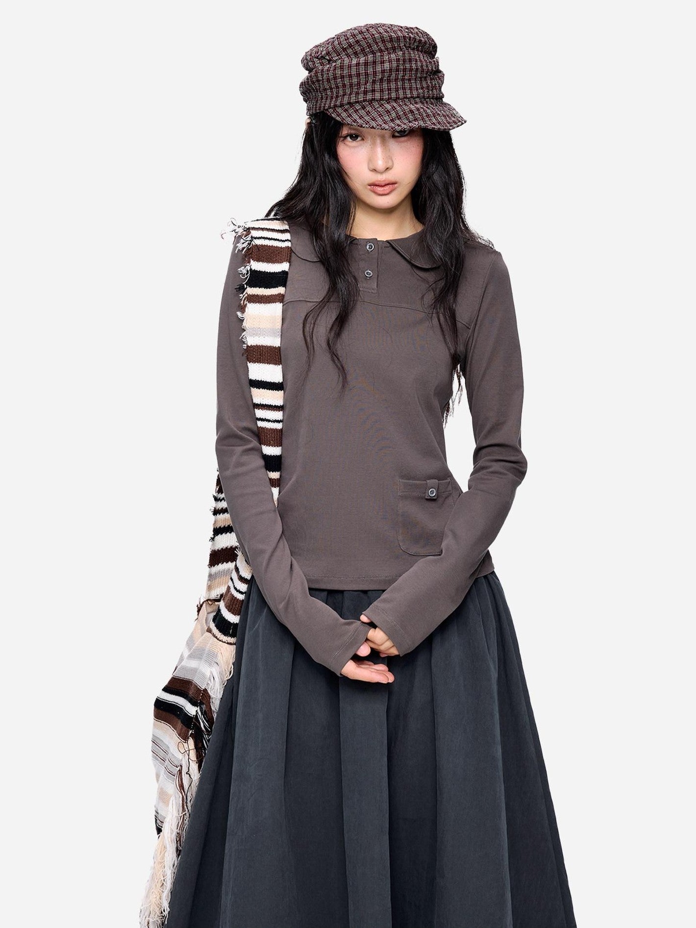 EZEK Sailor Collar Slim Retro Casual Women's Breathable Cotton Long Sleeve T-shirts
