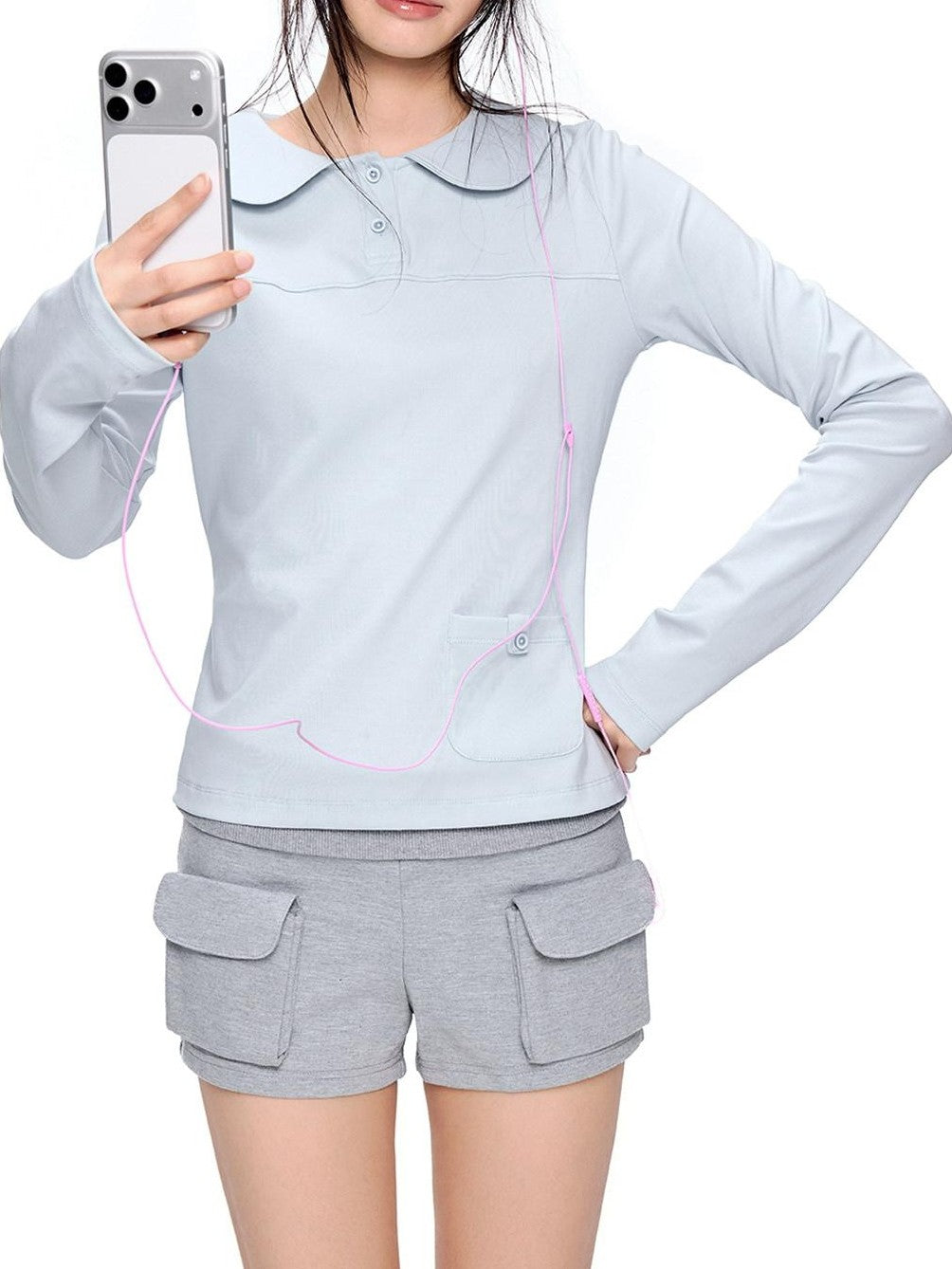 EZEK Sailor Collar Slim Retro Casual Women's Breathable Cotton Long Sleeve T-shirts